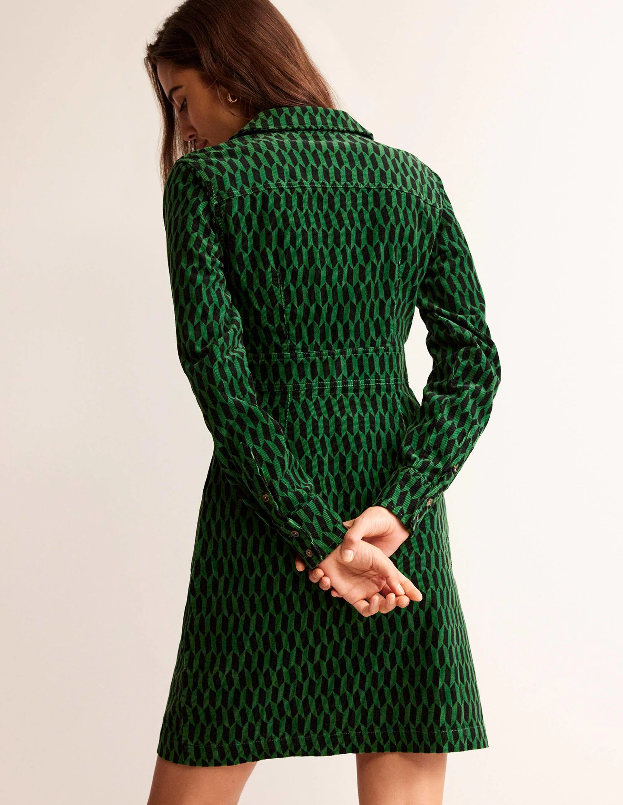 Flora Hemdblusenkleid aus Cord-Amazonasgrün, Fliesen - Image 3