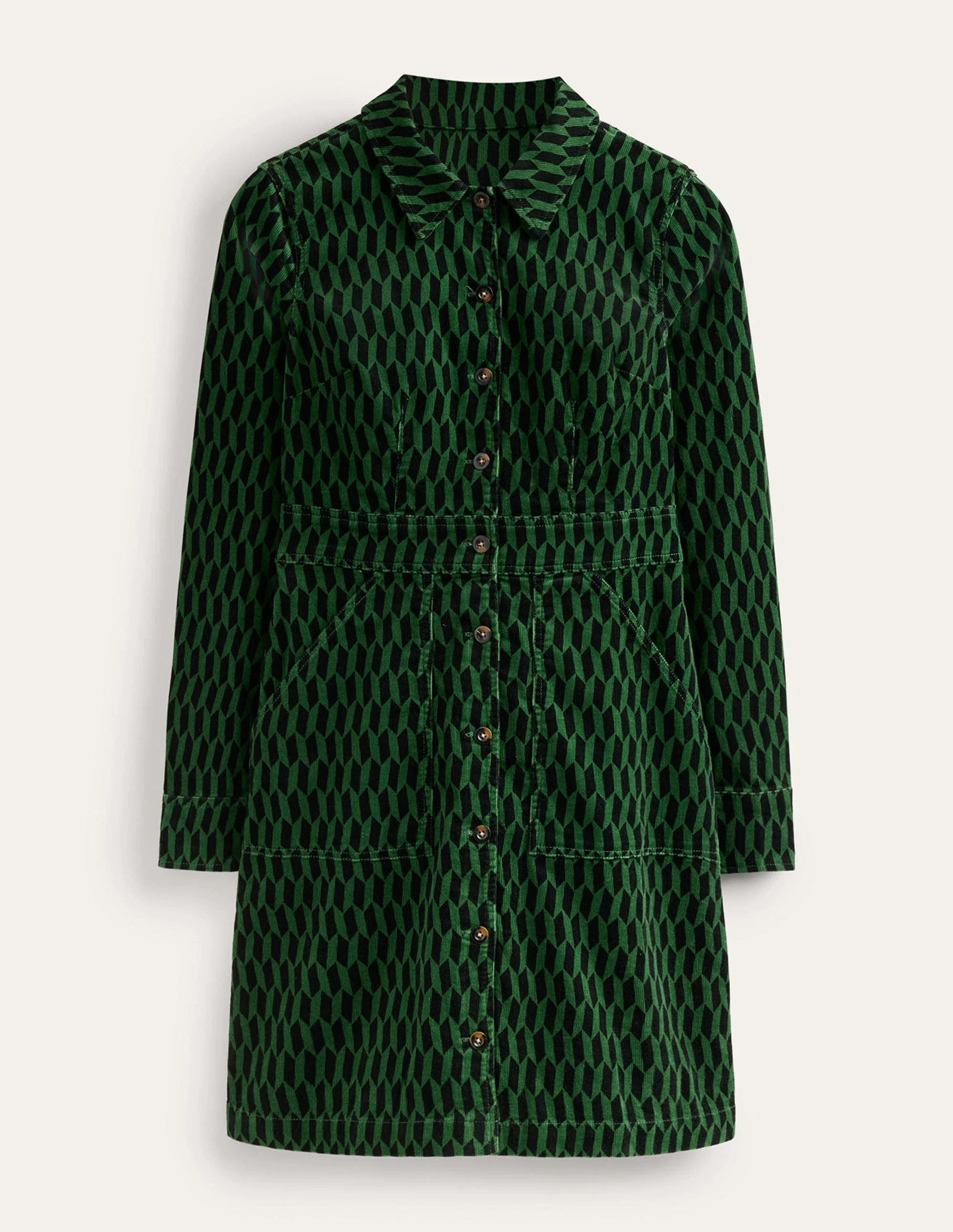 Flora Hemdblusenkleid aus Cord-Amazonasgrün, Fliesen - Image 6