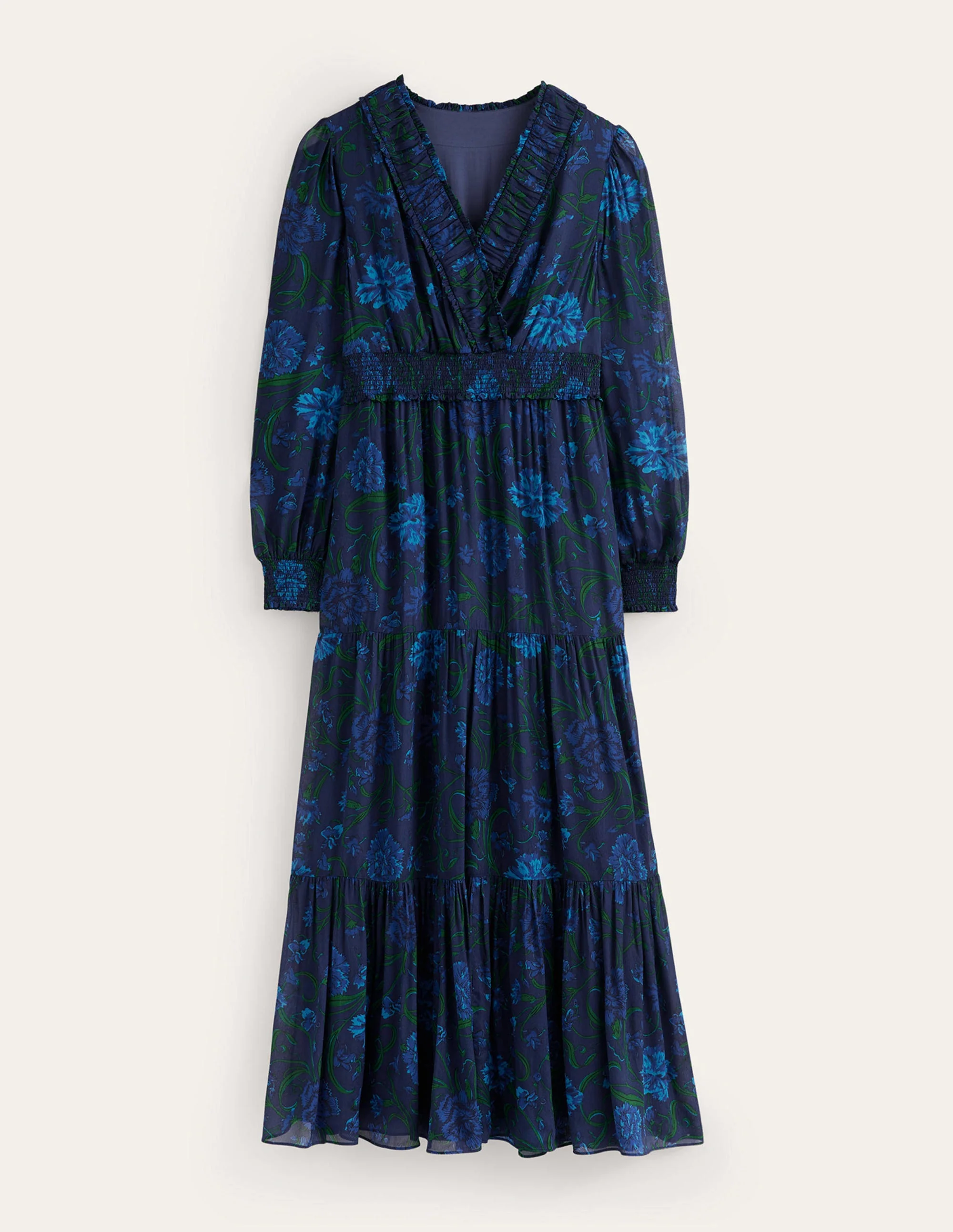 Florales Maxikleid mit Rüschenkragen-Marineblau, Freesie - Image 6