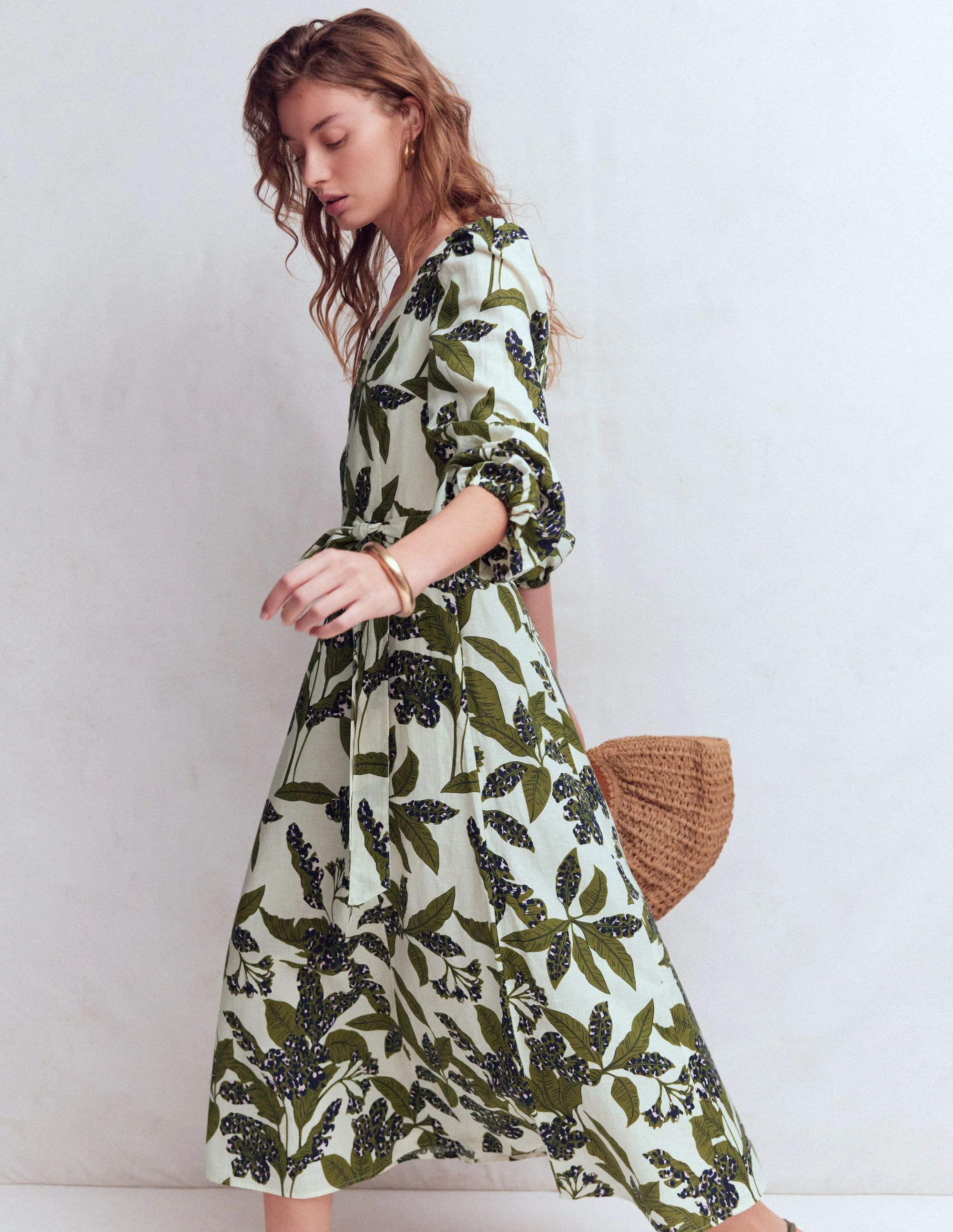 Florence Kleid aus Leinenmischgewebe-Olivgrün Leoparden-Blüten - Image 5