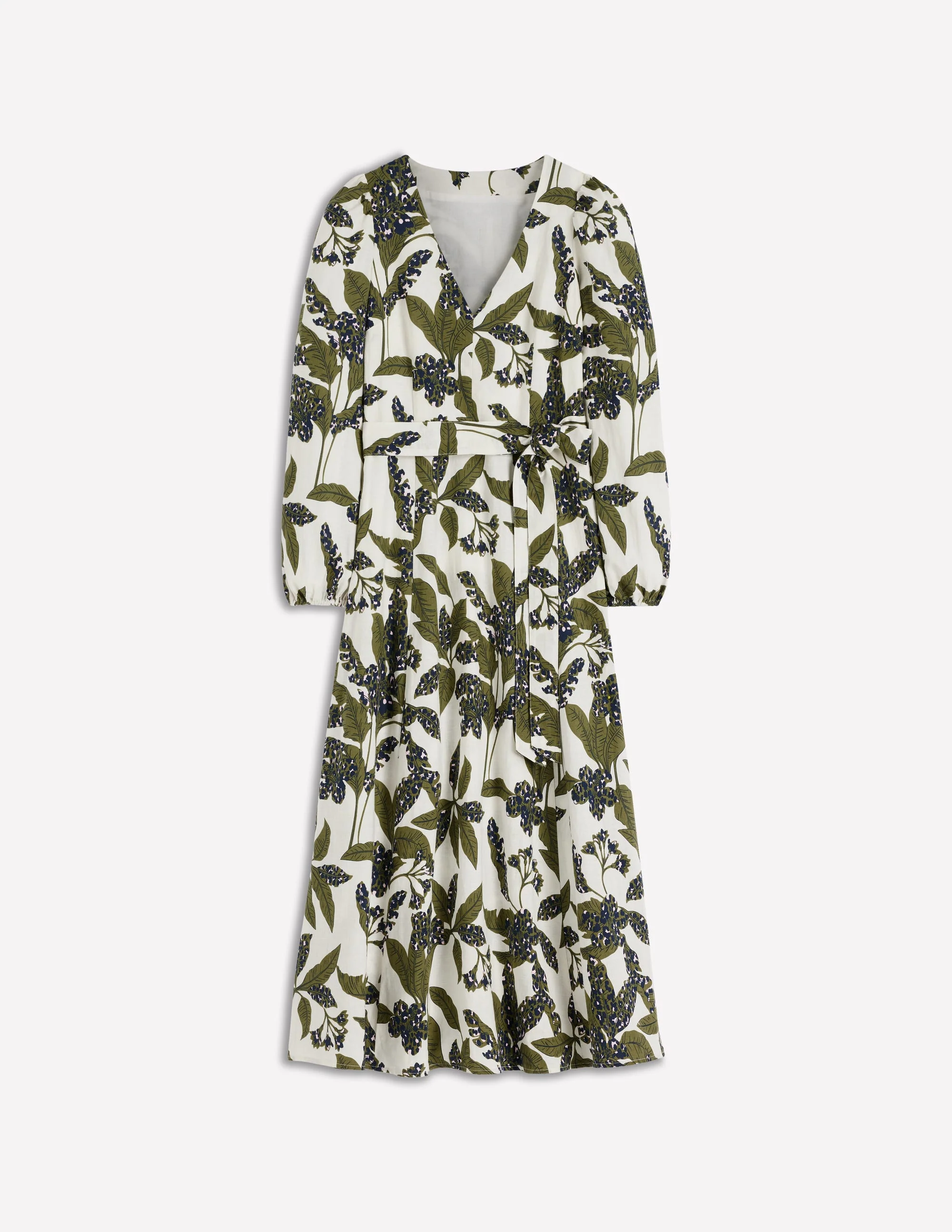Florence Kleid aus Leinenmischgewebe-Olivgrün Leoparden-Blüten - Image 7