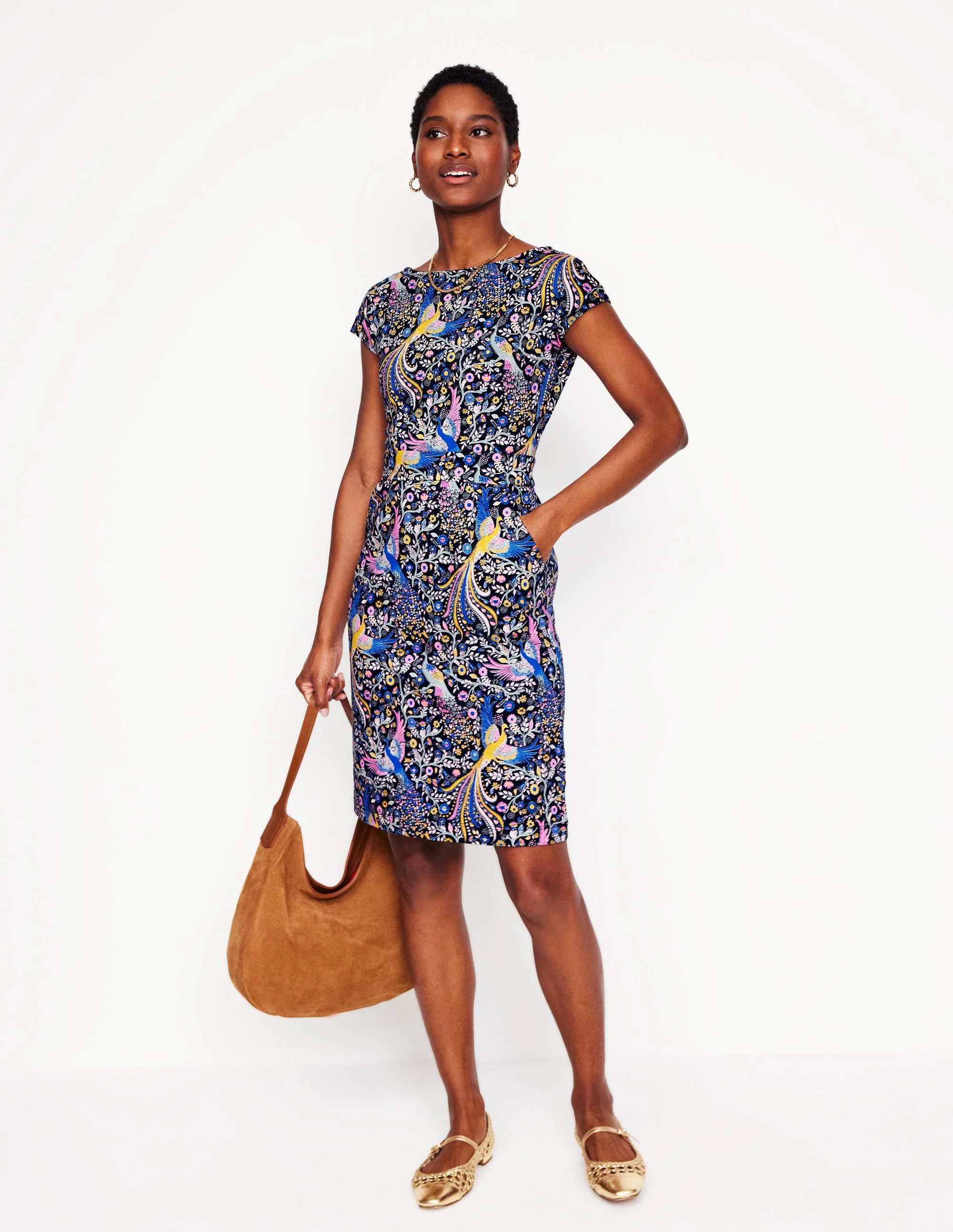 Florrie Jerseykleid-Französisches Marineblau, Bezaubernder Pfau - Image 4