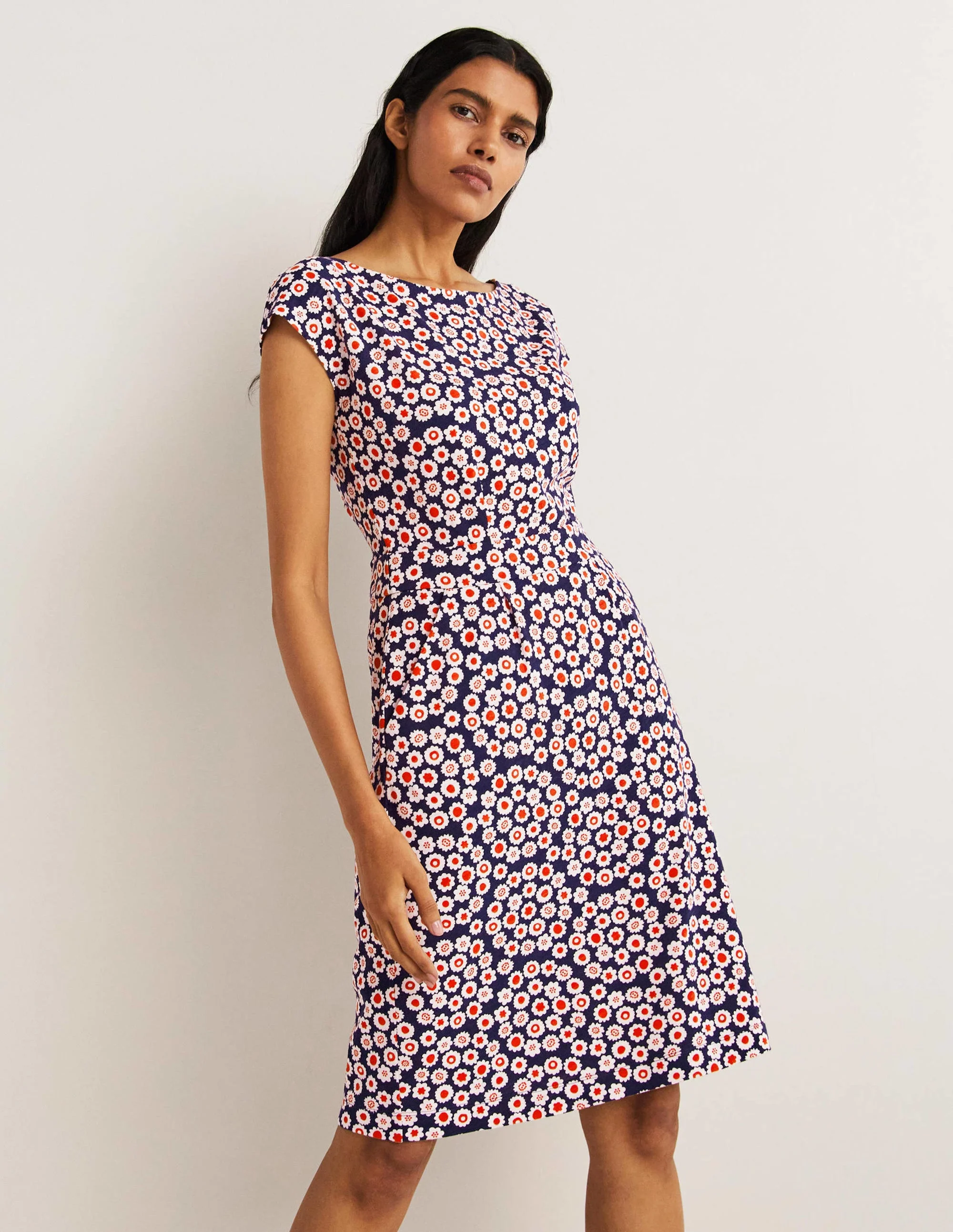 Florrie Jerseykleid-Französisches Navy, Filigranes Wirbelmuster