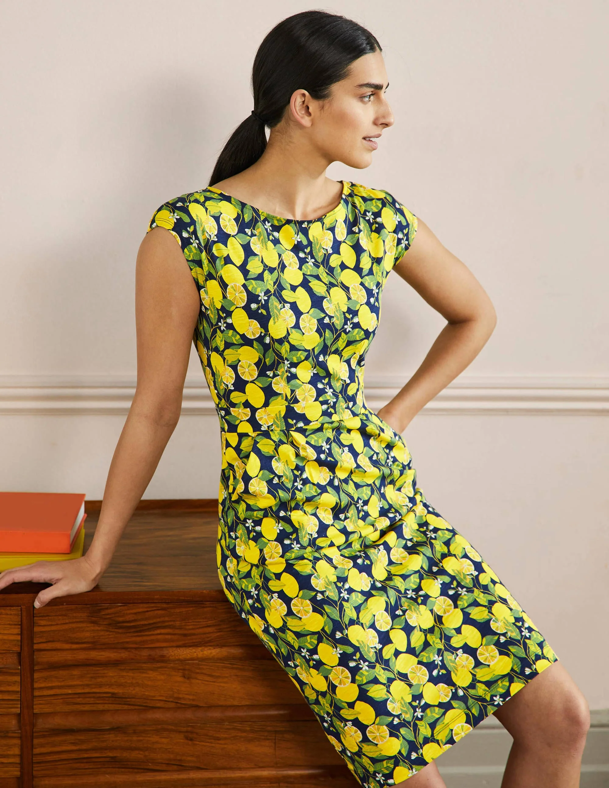 Florrie Jerseykleid-Französisches Navy, Zitronenranke