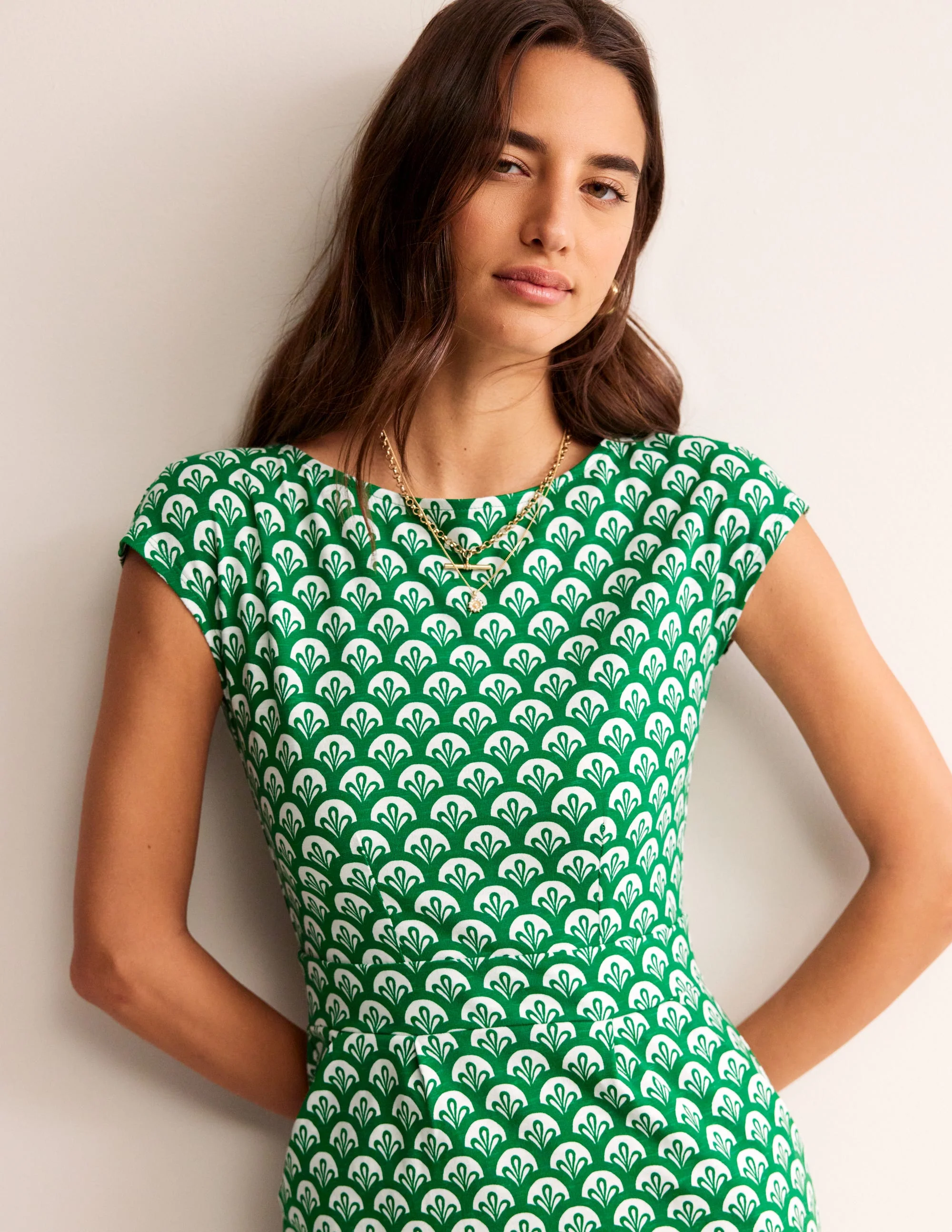 Florrie Jerseykleid-Grünes Tamburin, Laub Geo - Image 2