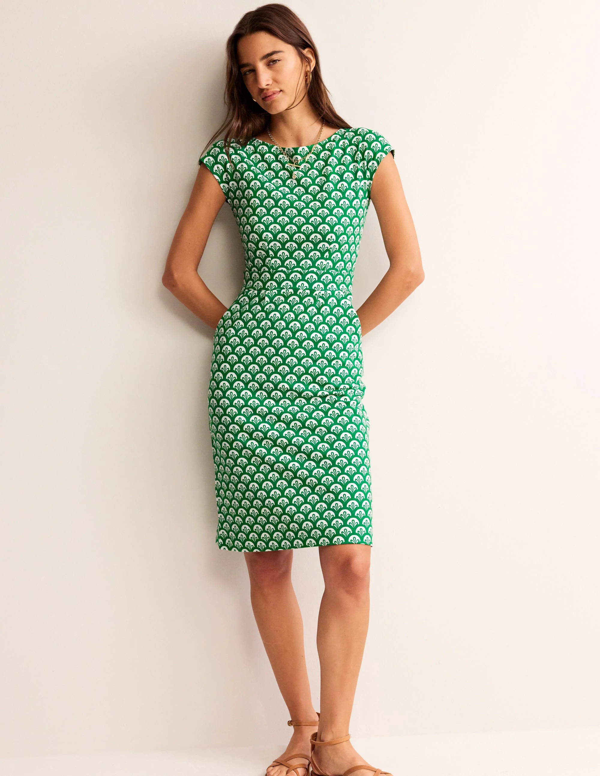 Florrie Jerseykleid-Grünes Tamburin, Laub Geo - Image 4