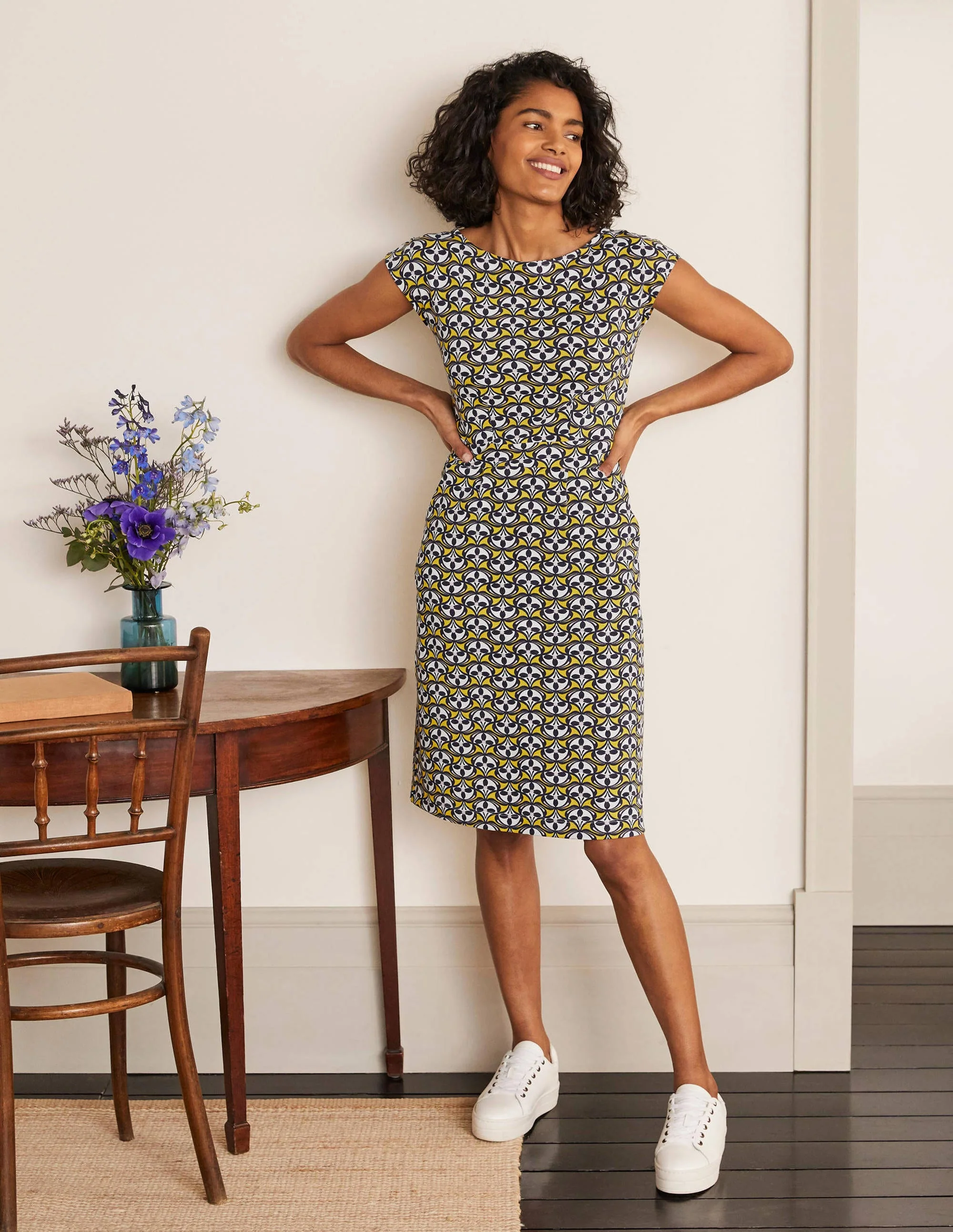 Florrie Jerseykleid-Schwefelgelb, Blumenmuster - Image 2