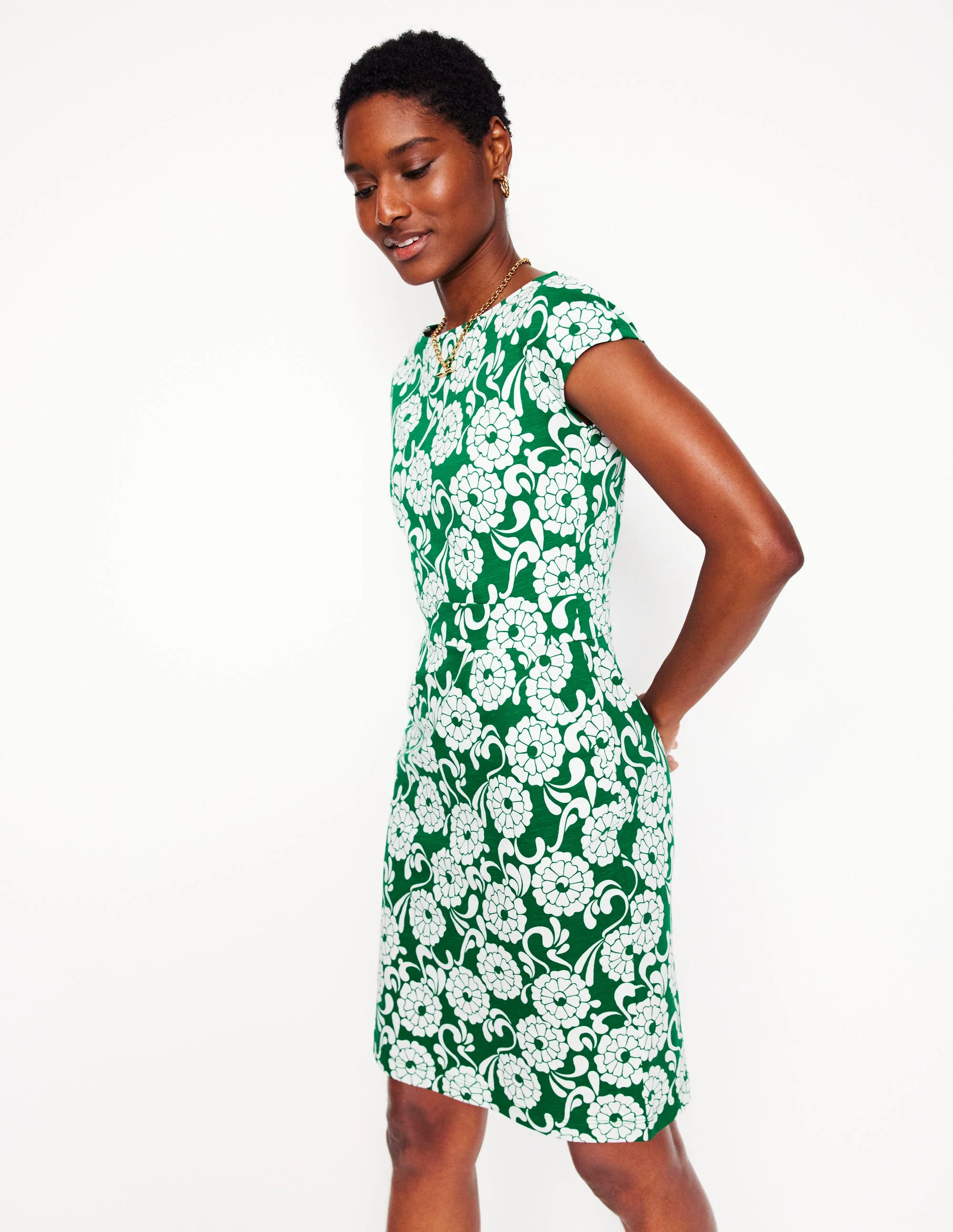 Florrie Jerseykleid-Smaragdgrün, Blütenwirbel - Image 4