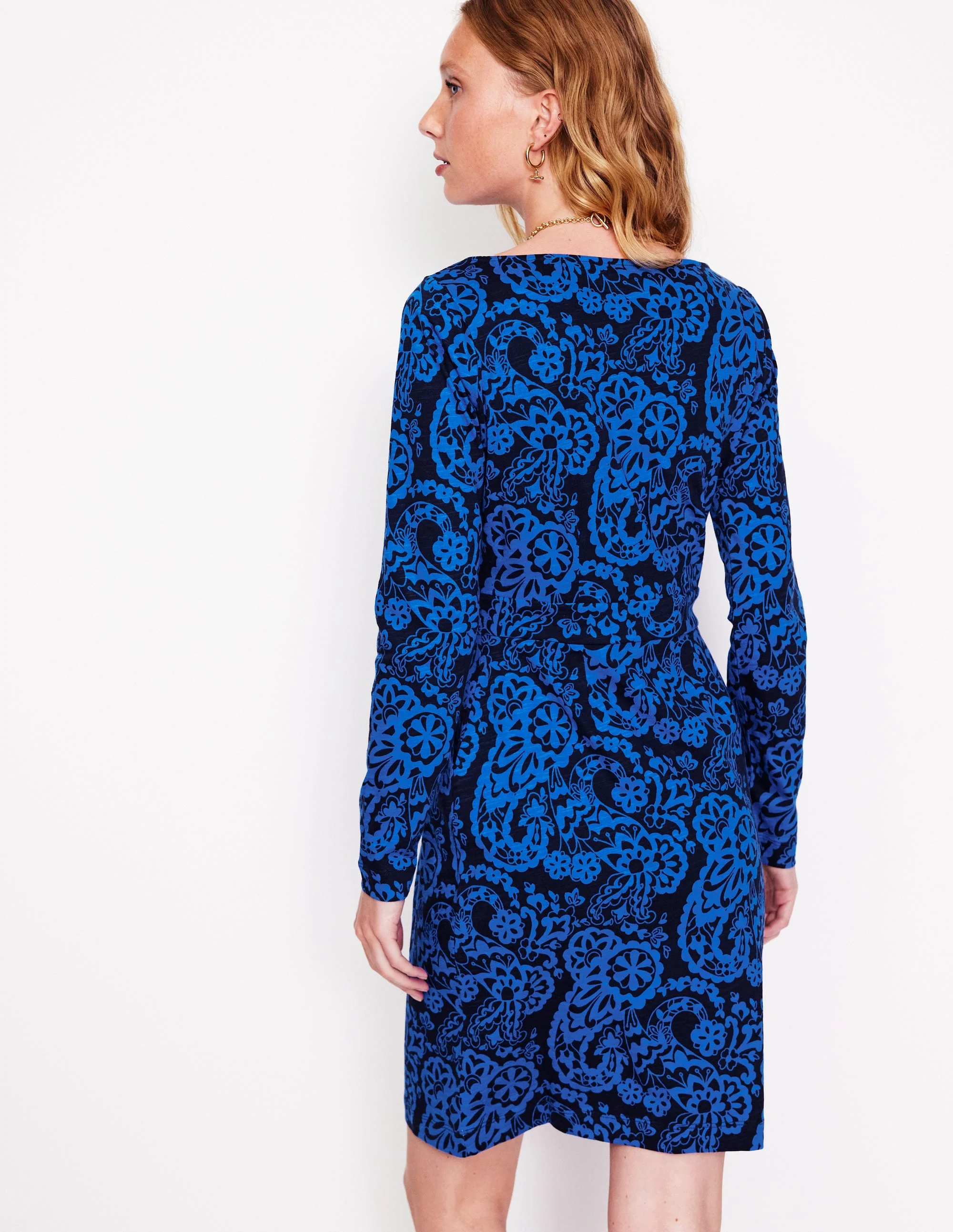 Florrie Langärmeliges Kleid-Blau, Paisley-Kaskade - Image 3