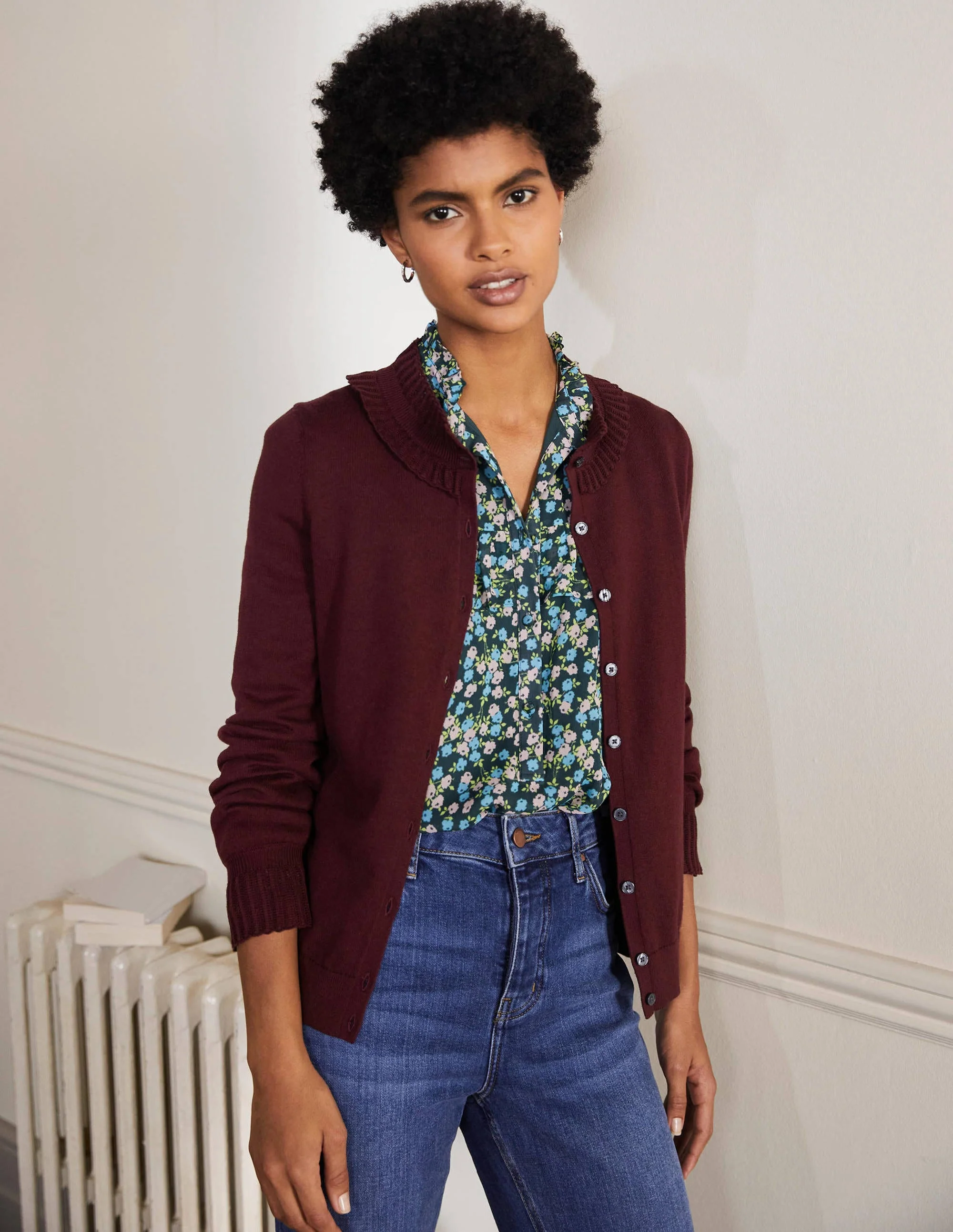 Frederica Pointelle-Cardigan-Dunkelviolett