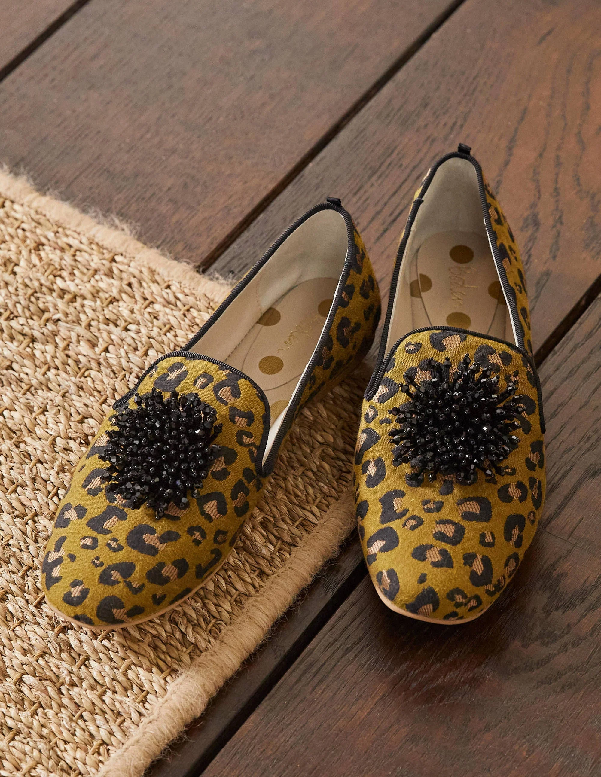 Gabriella Verzierte Loafer-Metallischer Jacquard, Leopardenmuster