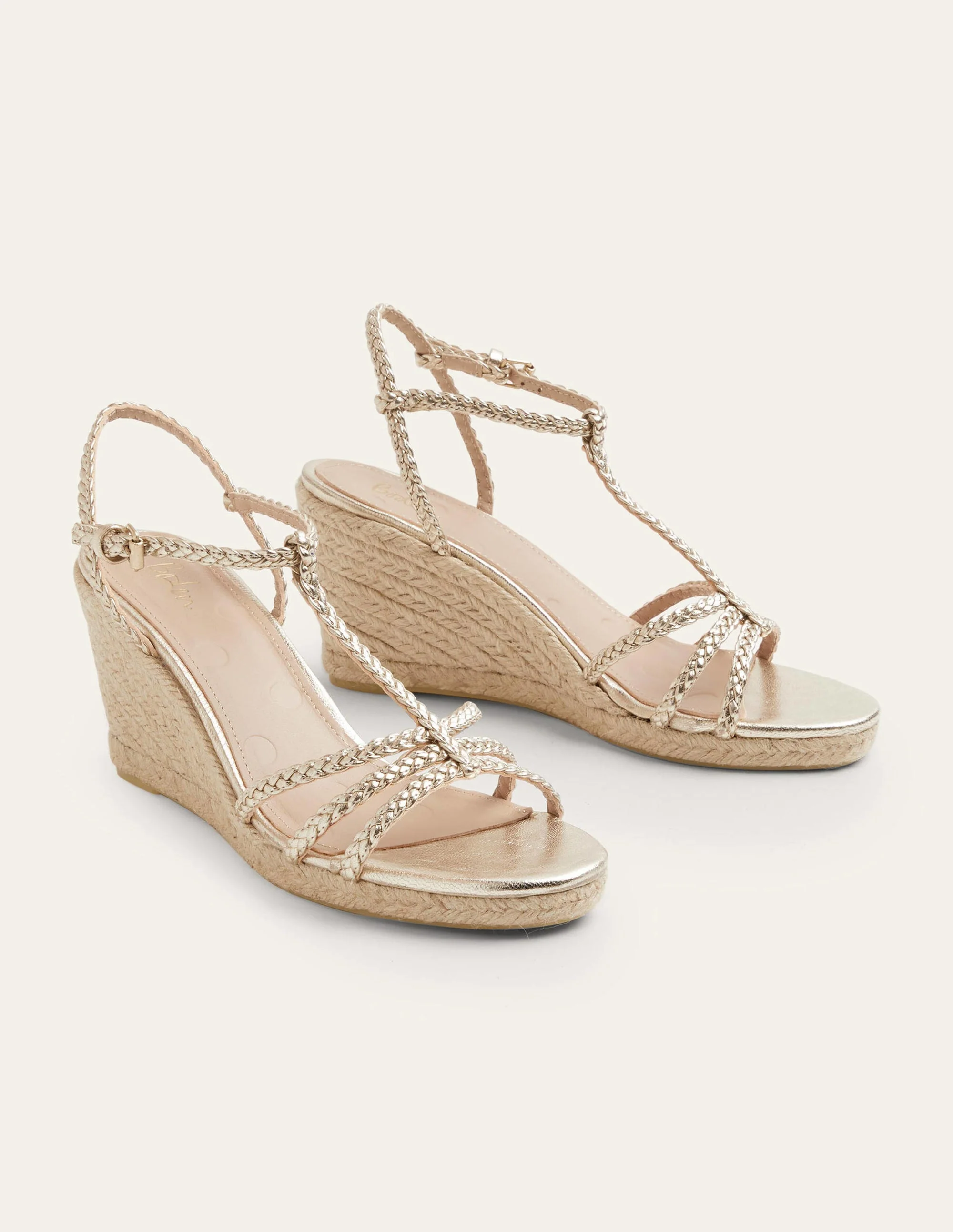 Geflochtene Espadrilles mit Keilabsatz-Blassgold-Metallic - Image 3