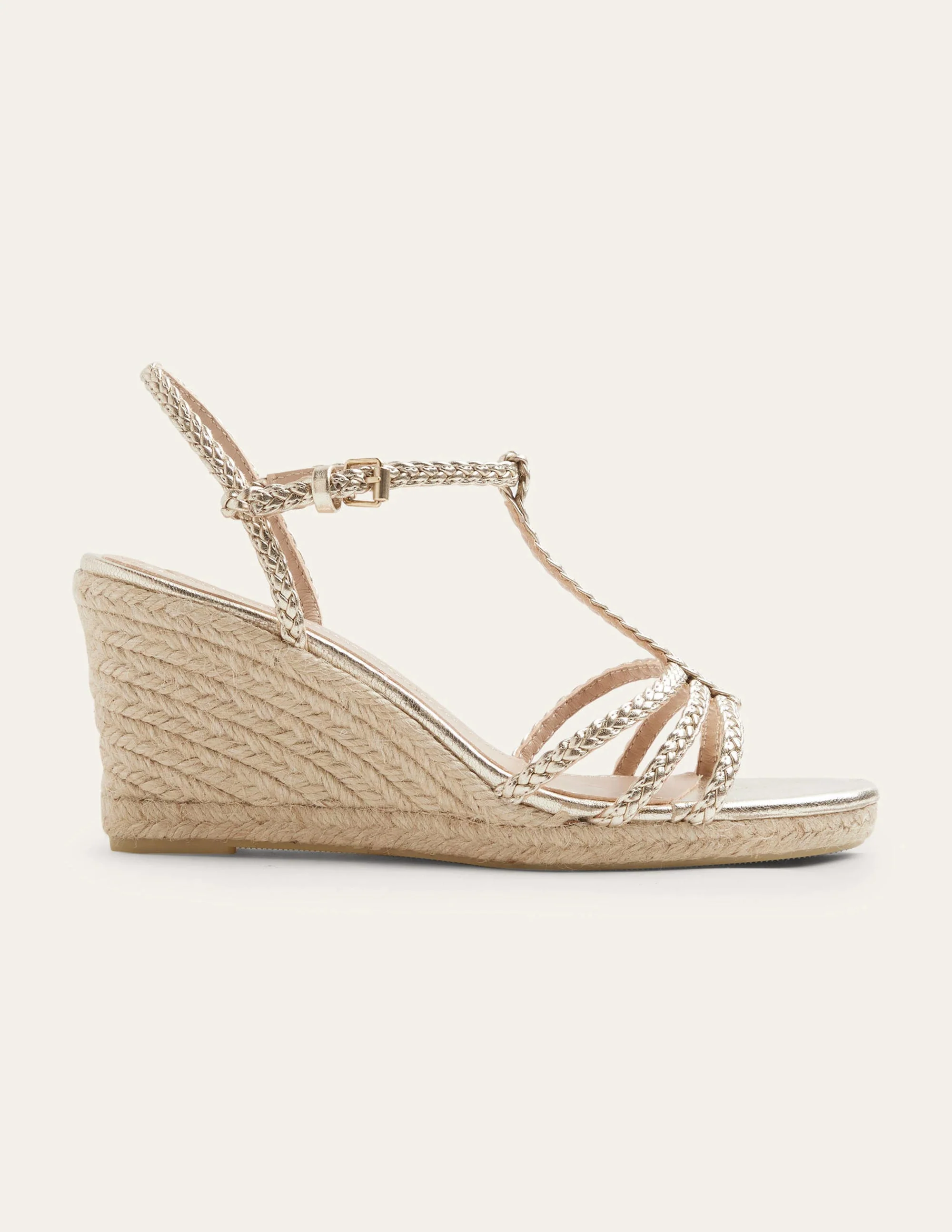 Geflochtene Espadrilles mit Keilabsatz-Blassgold-Metallic - Image 4