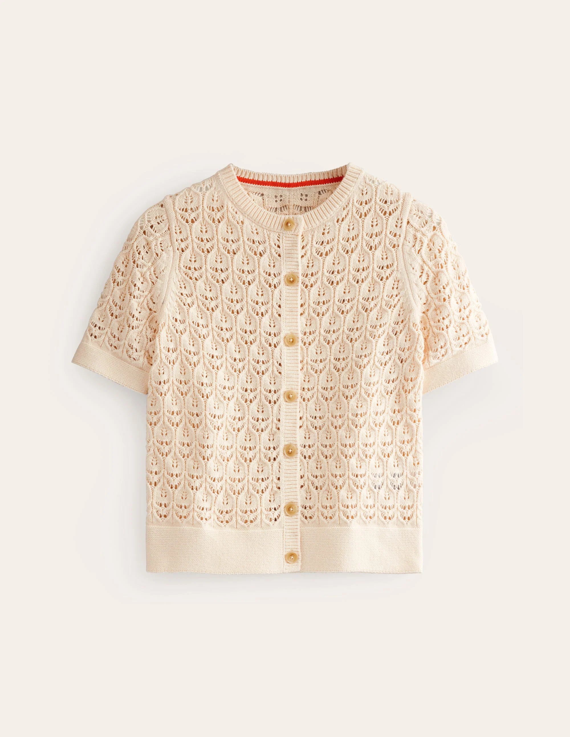 Gehäkelte, kurzärmlige Strickjacke-Warmes Naturweiß - Image 5