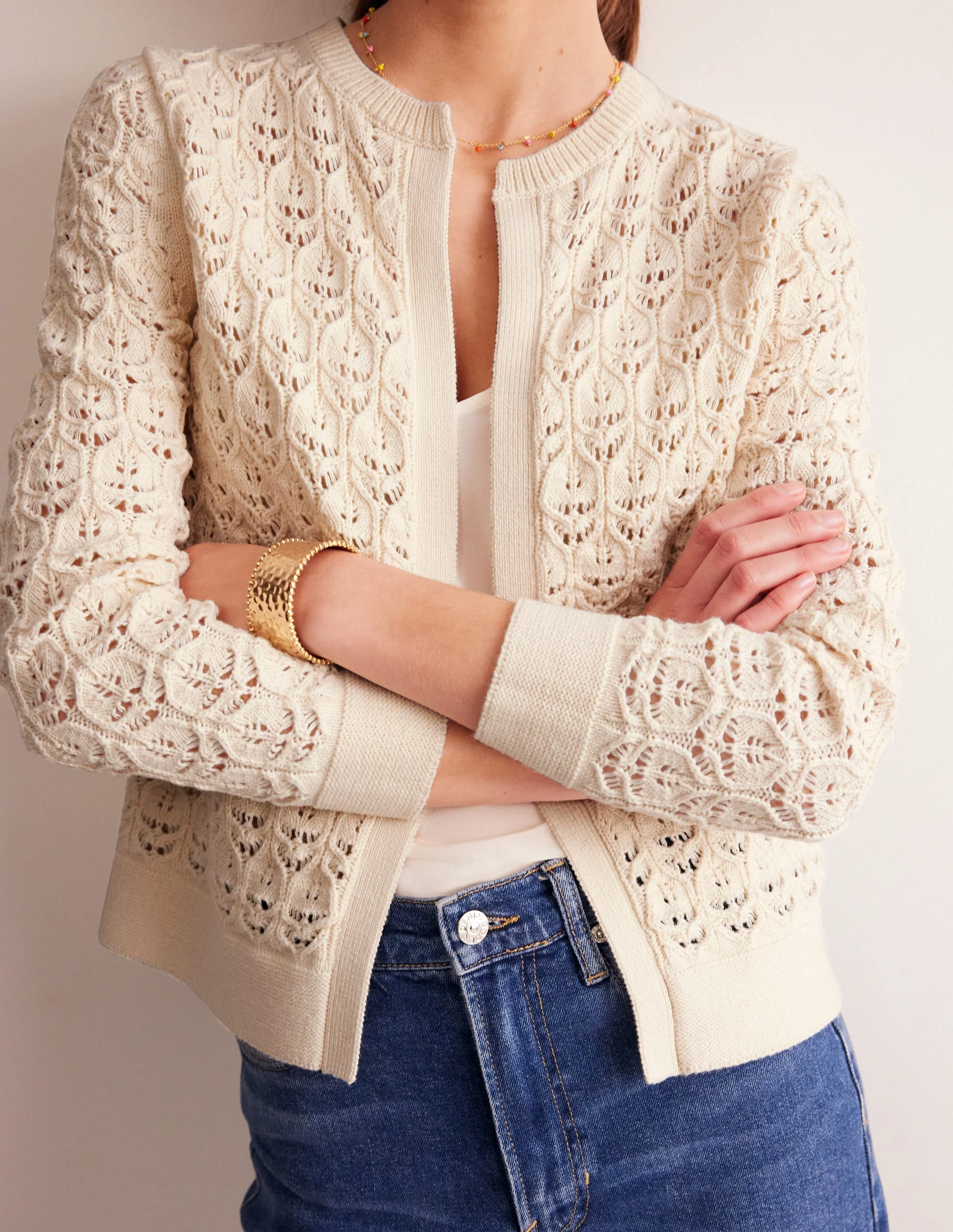 Gehäkelte Strickjacke-Warmes Naturweiß - Image 2