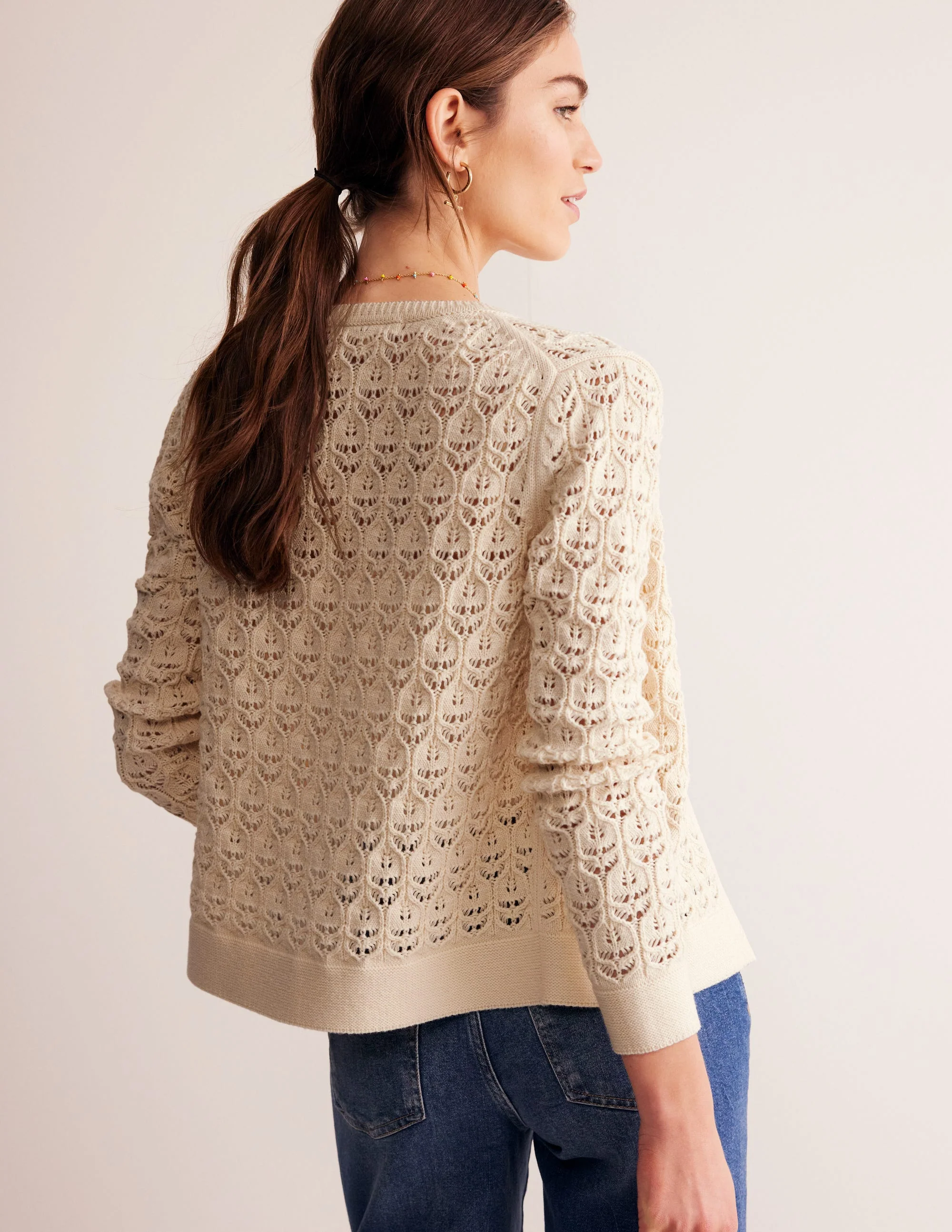 Gehäkelte Strickjacke-Warmes Naturweiß - Image 3