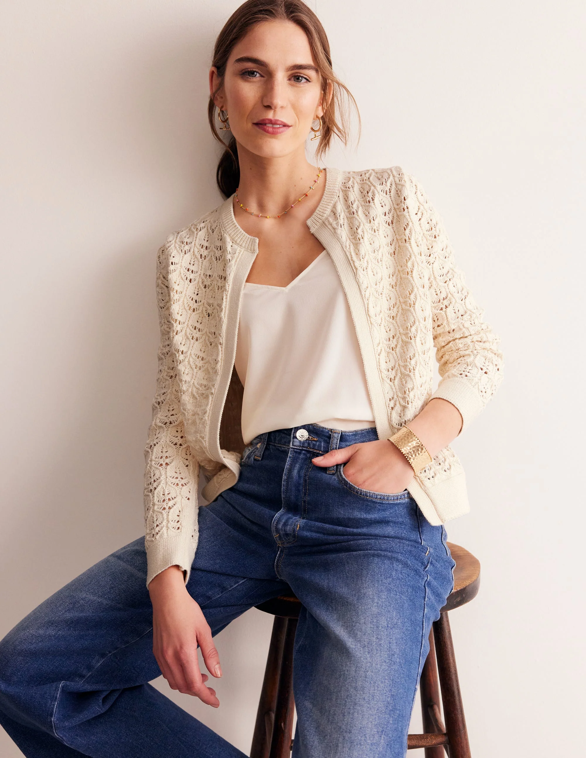 Gehäkelte Strickjacke-Warmes Naturweiß - Image 4