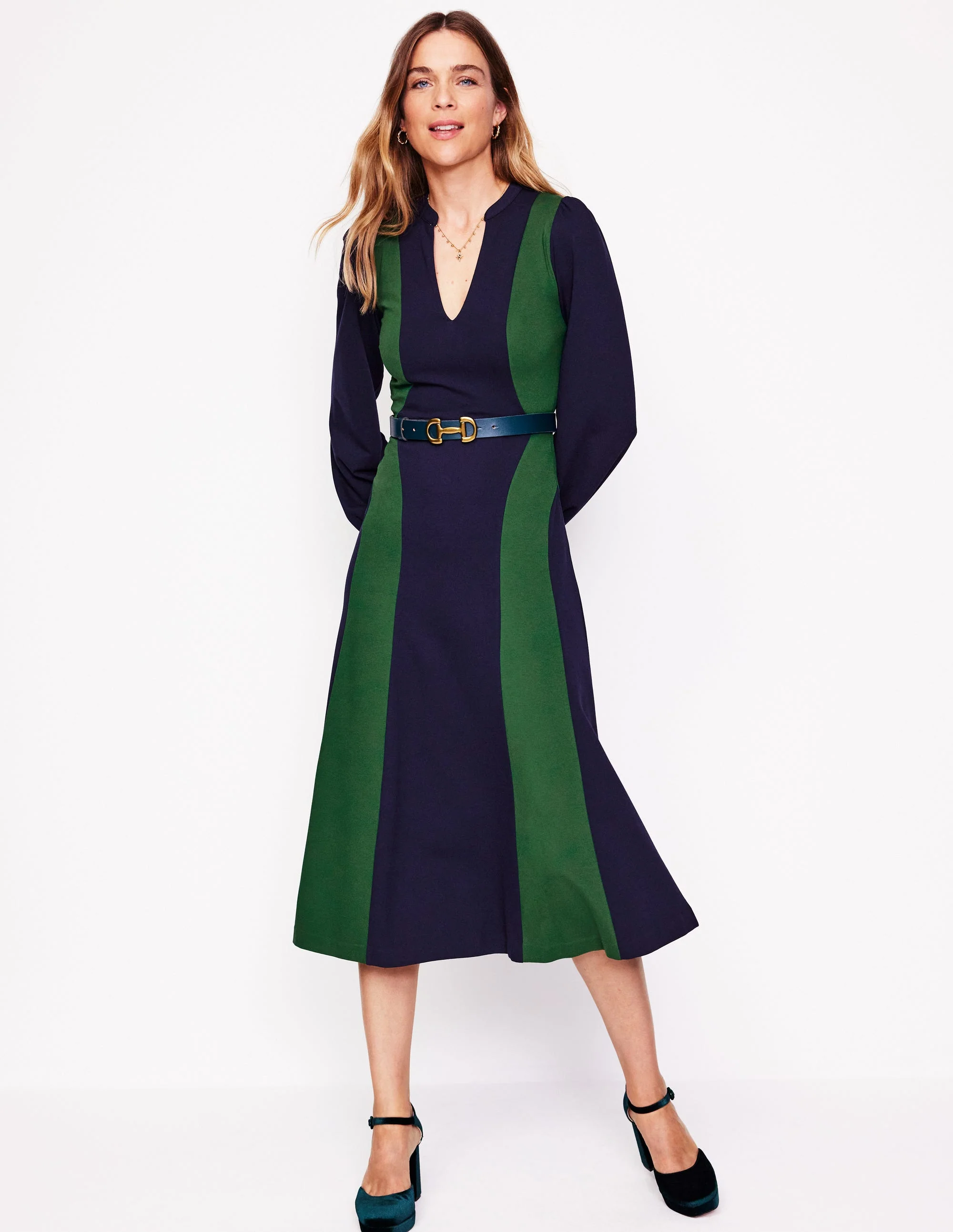 Gekerbtes Ponte-Kleid mit abstraktem Muster-Marineblau, Lichtung - Image 4