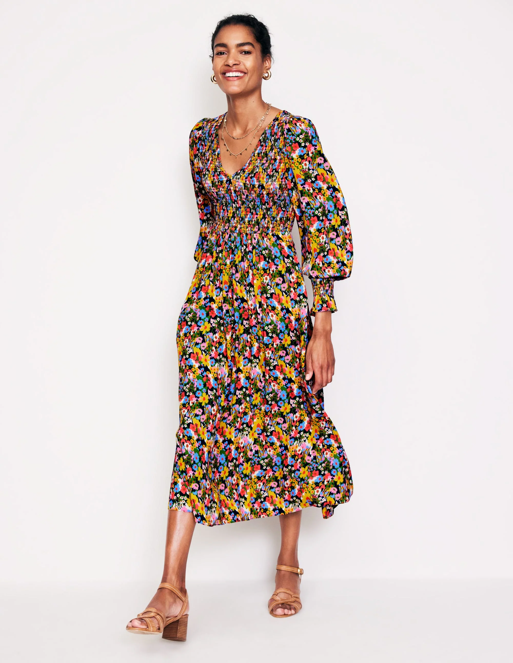 Gemma Gesmoktes Midikleid-Kohlgrün, Motiv Meadow Pop - Image 2