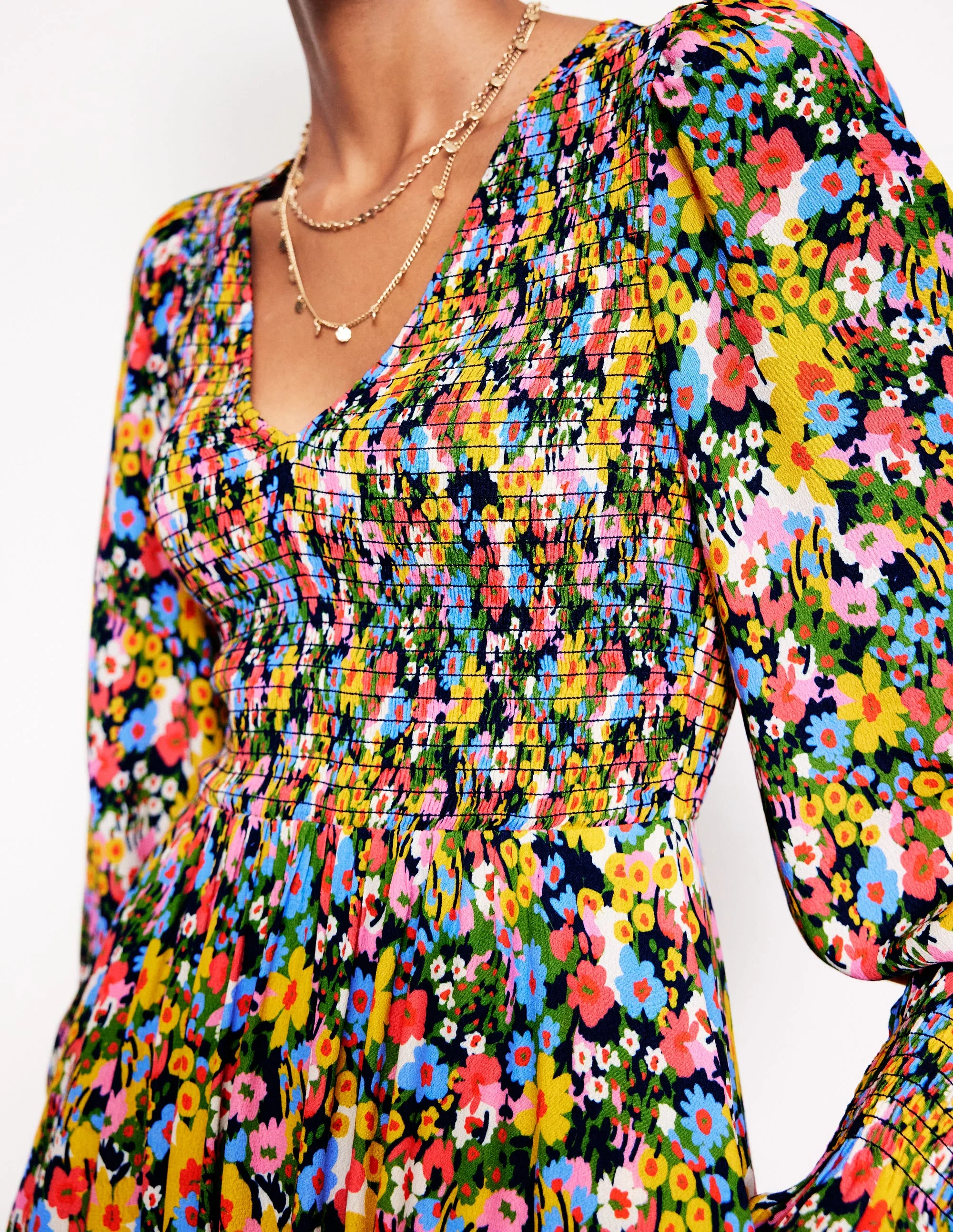 Gemma Gesmoktes Midikleid-Kohlgrün, Motiv Meadow Pop - Image 3