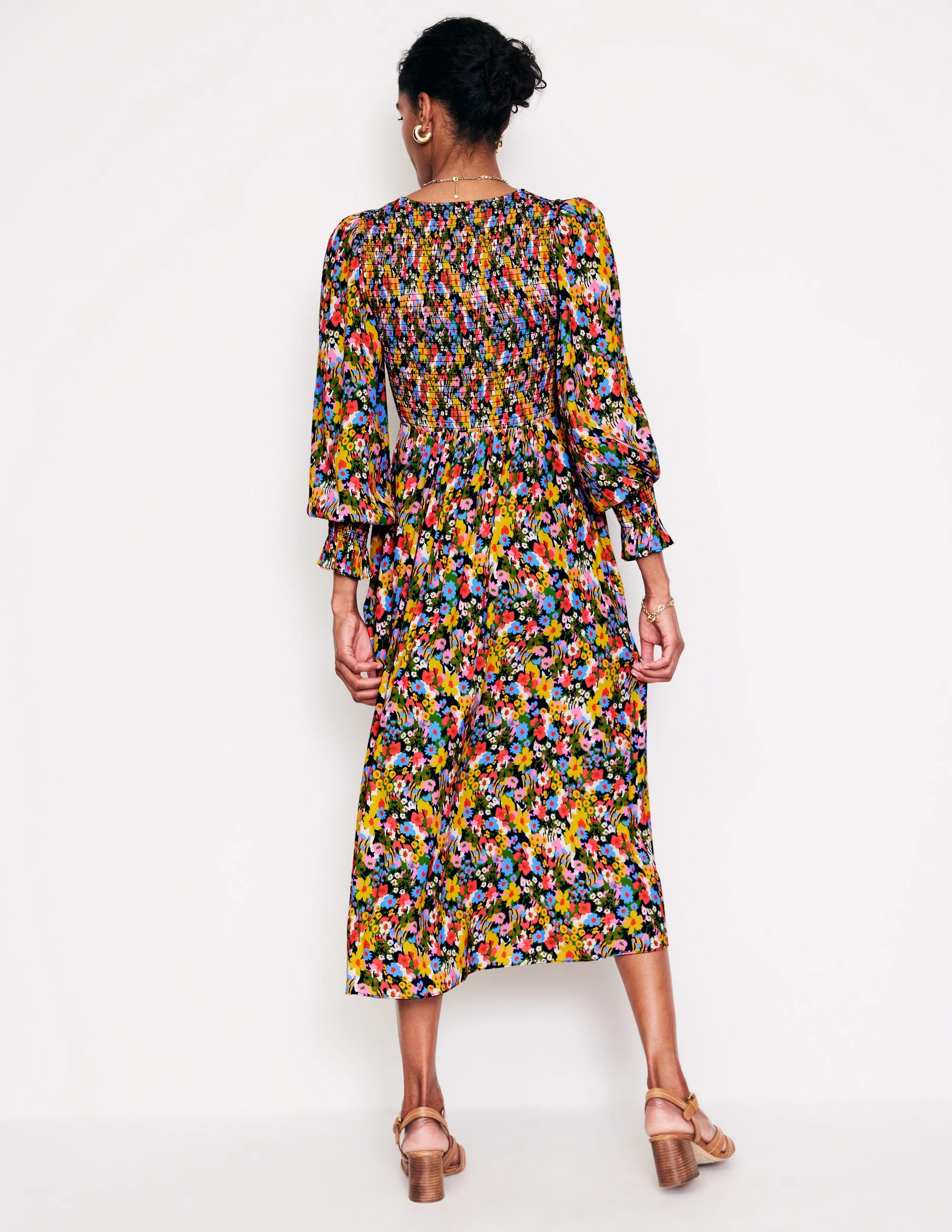 Gemma Gesmoktes Midikleid-Kohlgrün, Motiv Meadow Pop - Image 4