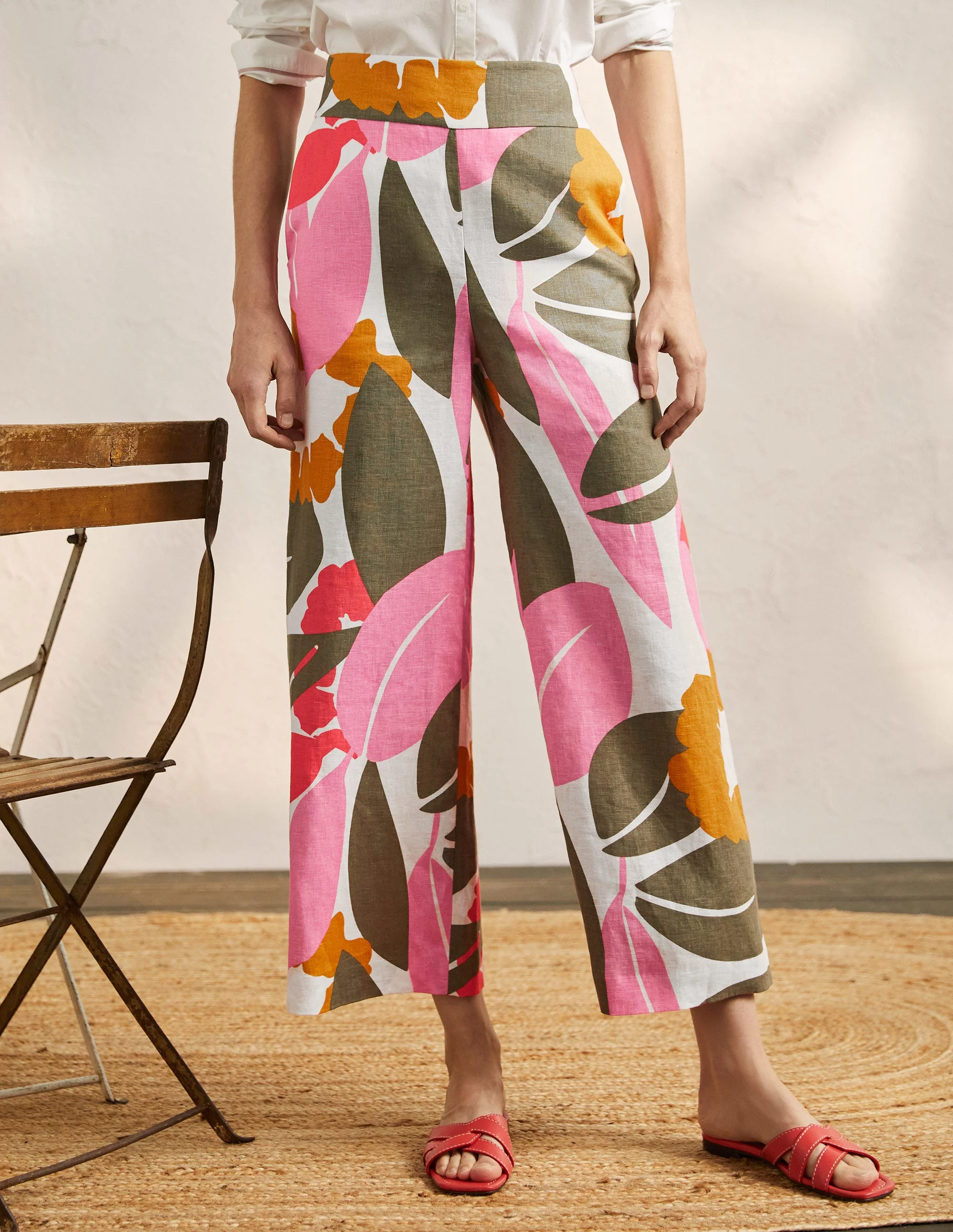 Gemusterte Leinenhose-Naturweiß, Abstrakte Blüten - Image 4