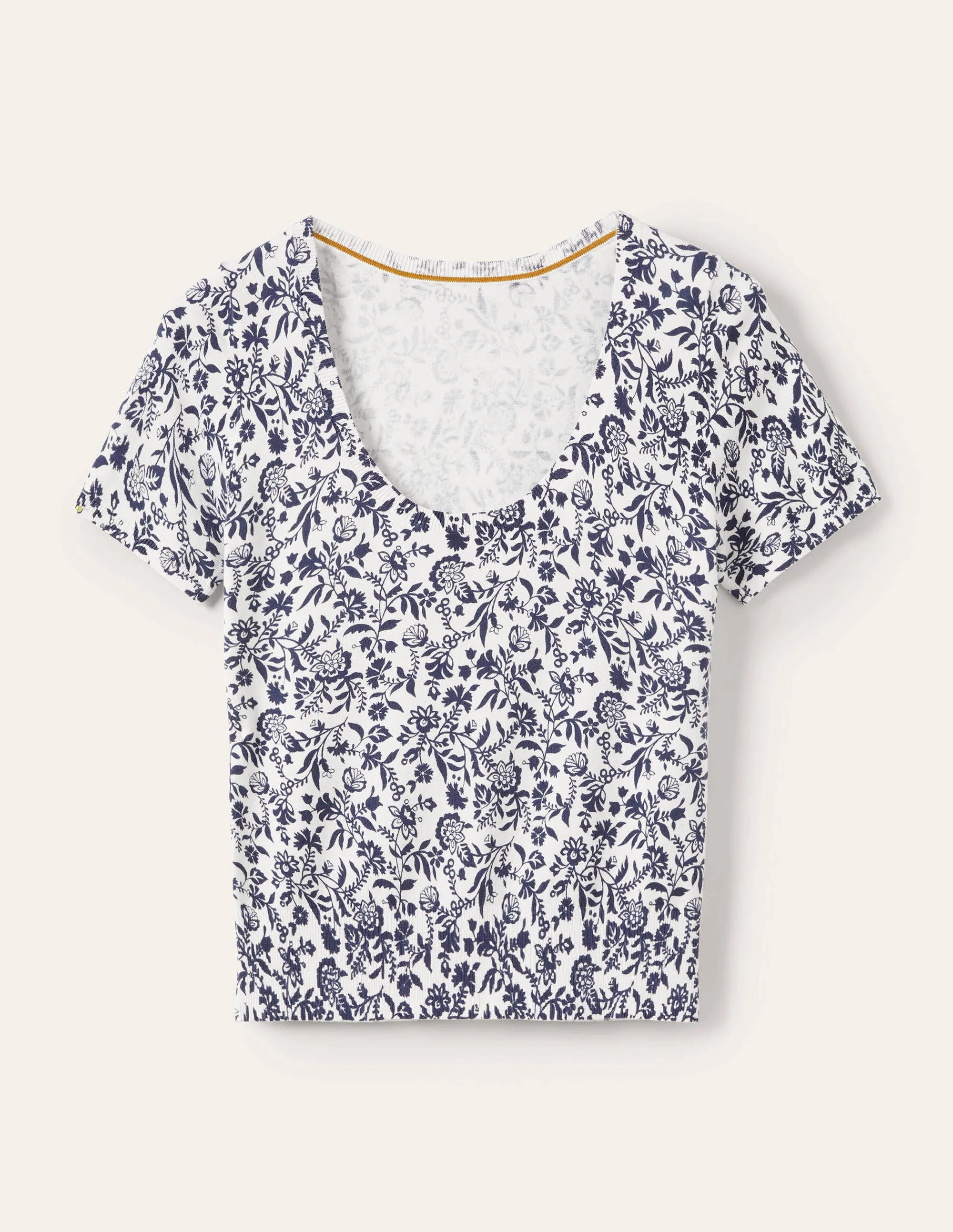 Gemustertes Strick-T-Shirt mit Rundhalsausschnitt-Französisches Navy, Hübsches Blumenmuster - Image 5