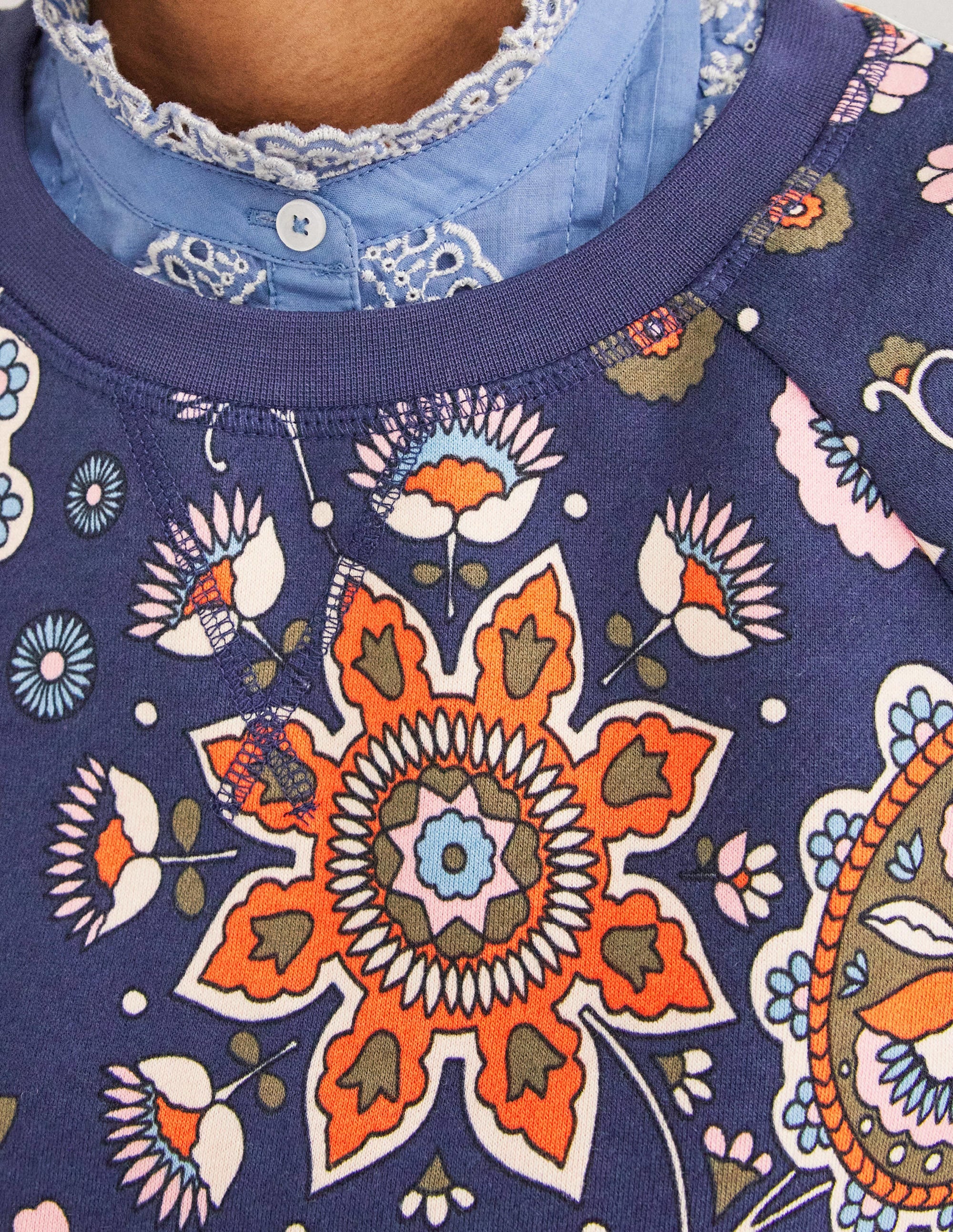 Gemustertes Sweatshirt aus Baumwolle-Französisches Navy, Blumenmuster - Image 2