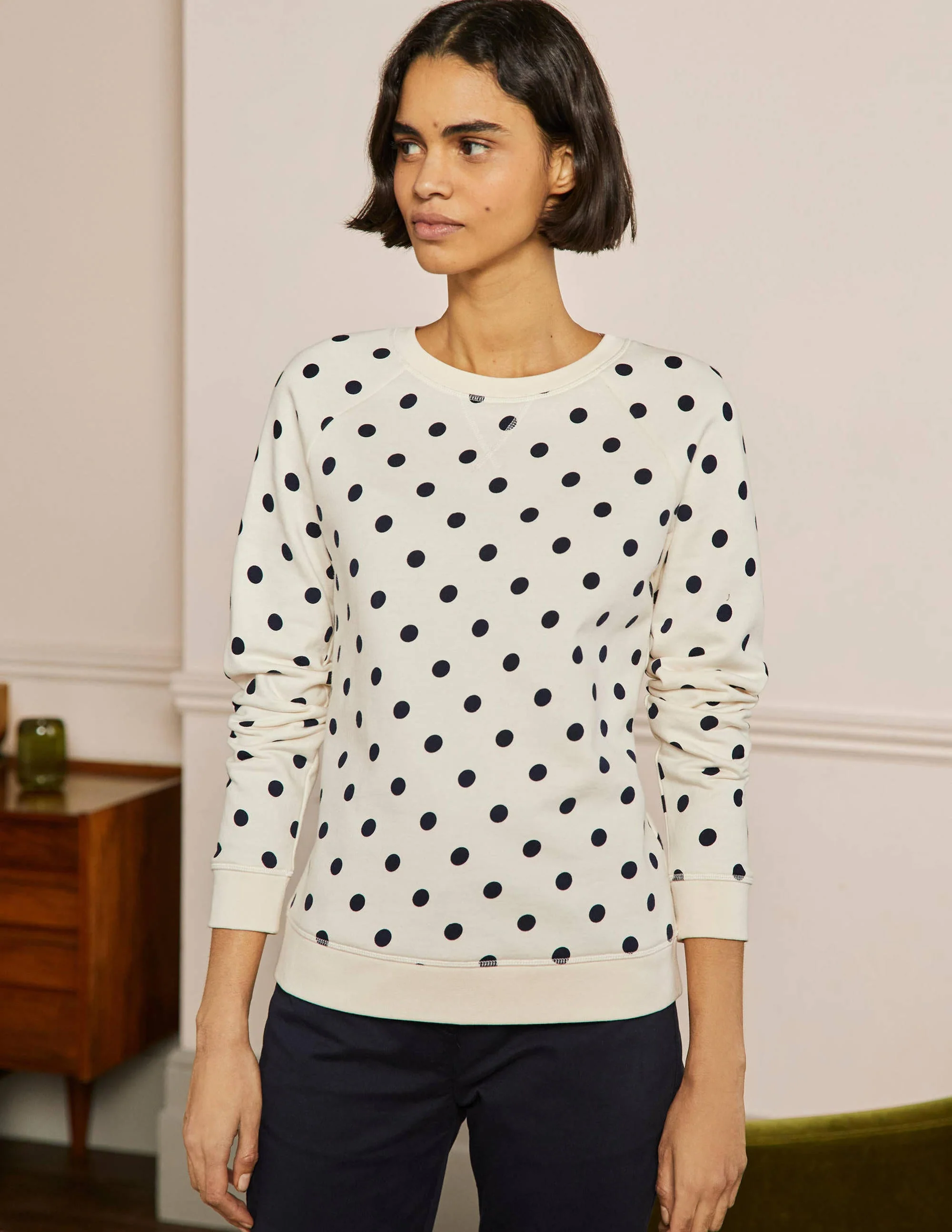 Gemustertes Sweatshirt aus Baumwolle-Naturweiß, Getupft