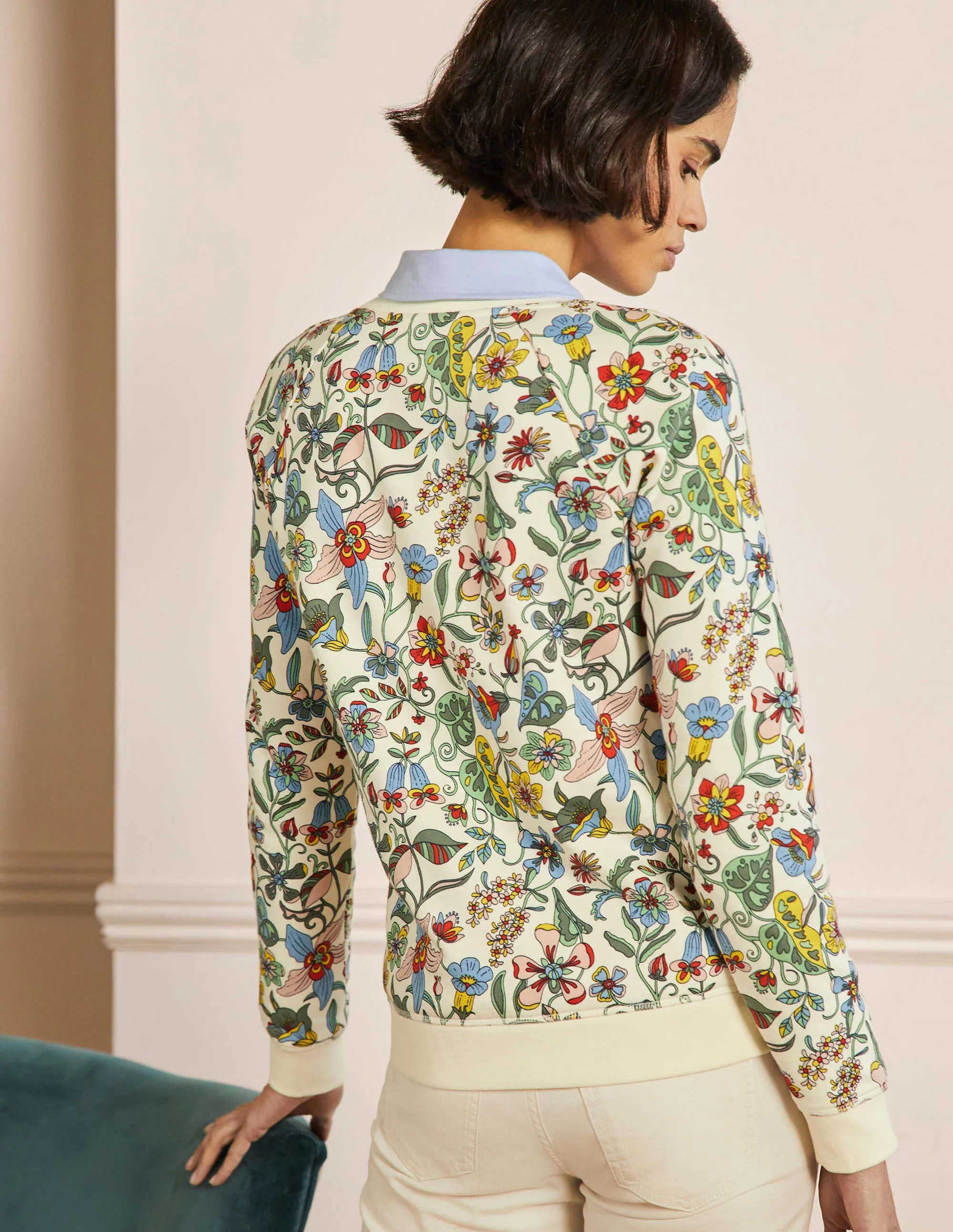 Gemustertes Sweatshirt aus Baumwolle-Naturweiß, Tropisches Blumenmuster - Image 3