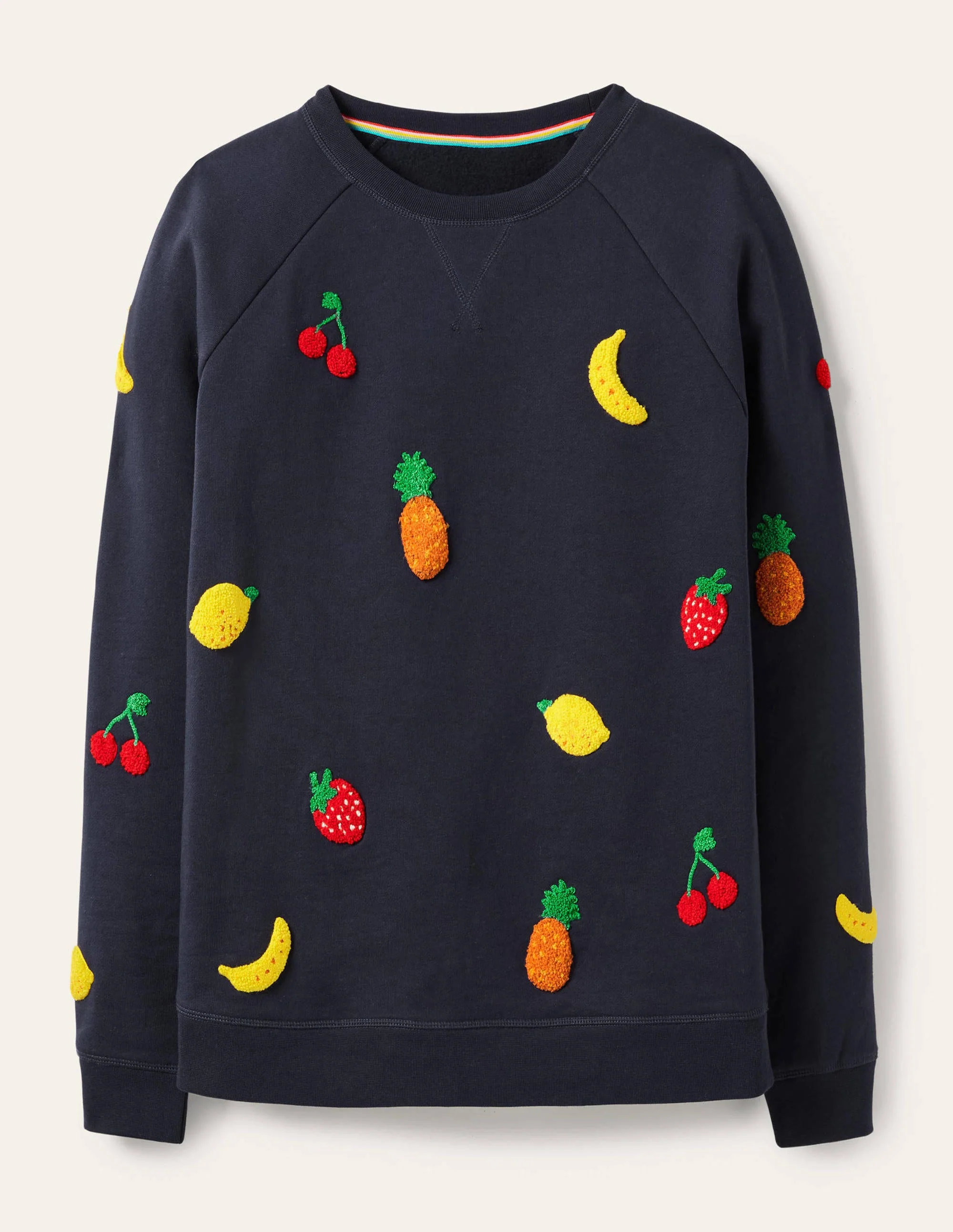 Gemustertes Sweatshirt aus Baumwolle-Navy, Bouclé-Früchtemotiv - Image 5