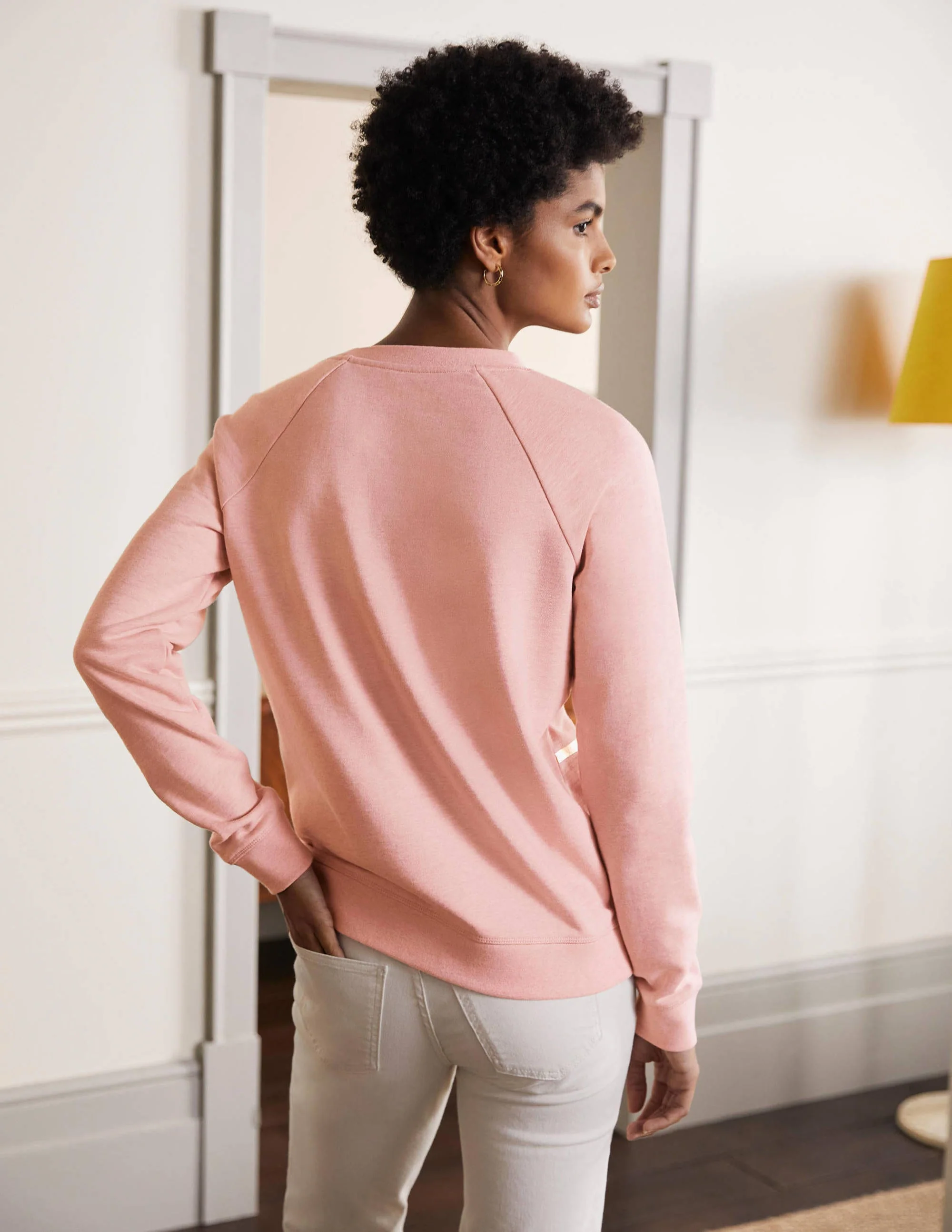 Gemustertes Sweatshirt aus Baumwolle-Rosa Meliert/Gold, Folienstreifen - Image 3