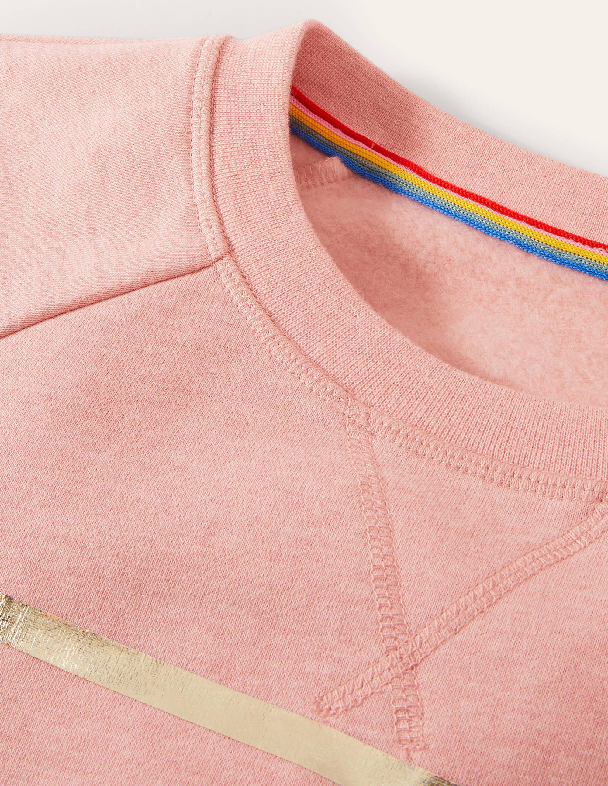 Gemustertes Sweatshirt aus Baumwolle-Rosa Meliert/Gold, Folienstreifen - Image 5