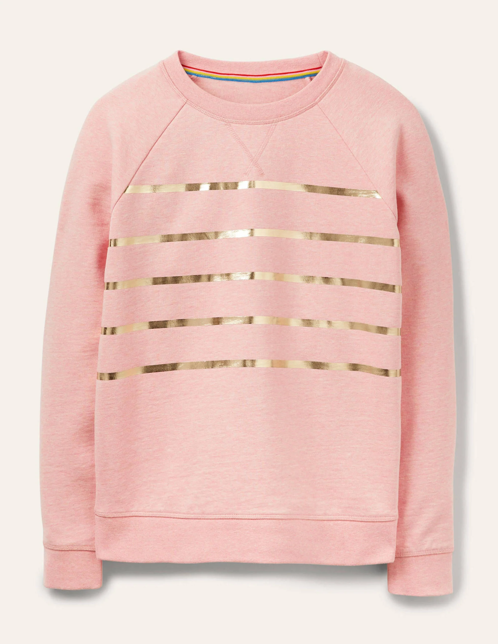 Gemustertes Sweatshirt aus Baumwolle-Rosa Meliert/Gold, Folienstreifen - Image 6