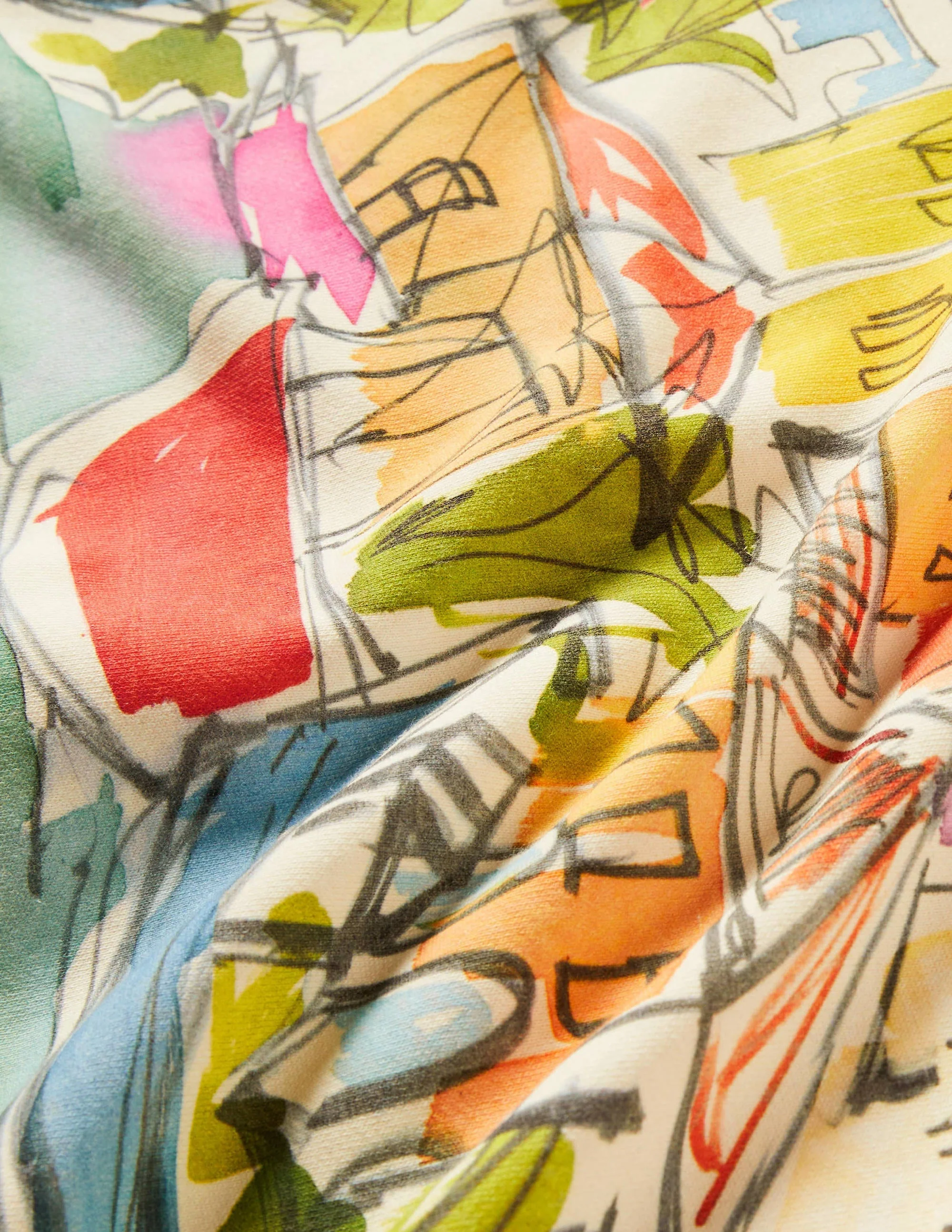 Gemustertes Sweatshirt aus Baumwolle-Surfblau, Regenbogen/Dorfmotiv - Image 5