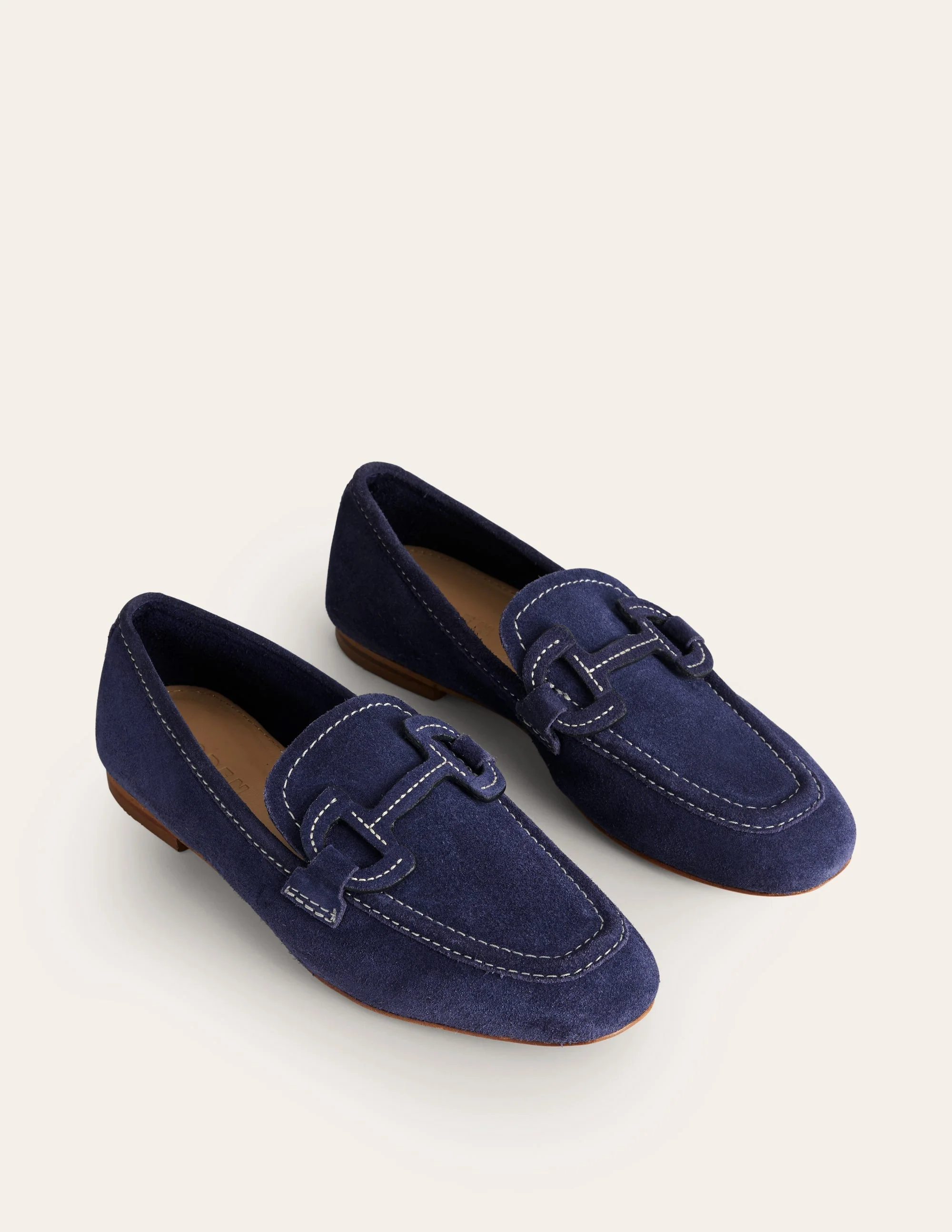 Genähte Loafer mit Trensendetail-Marineblau Wildleder - Image 3