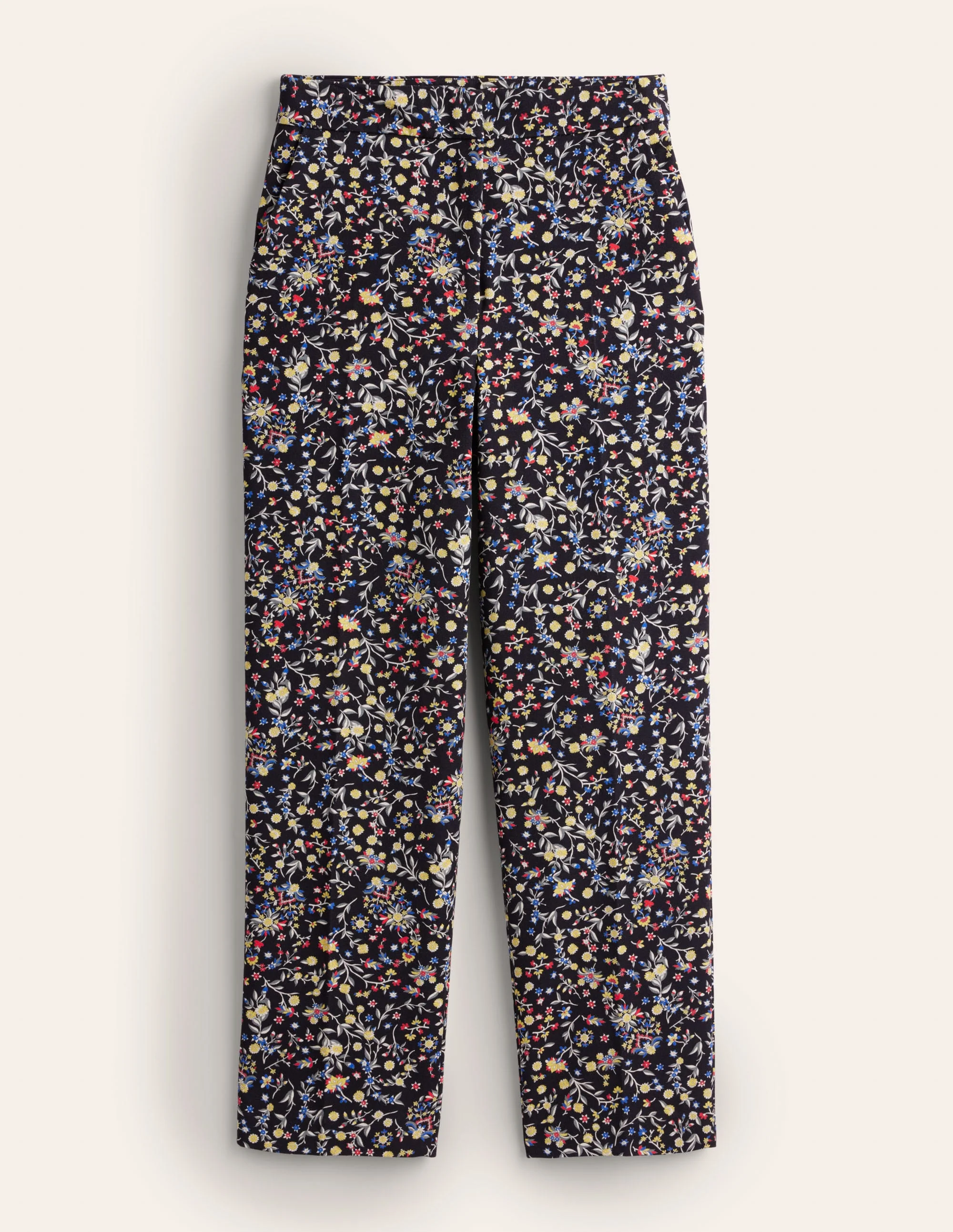 Gerade geschnittene Hose mit 2-Wege-Stretch-Schwarz, Wildblumen-Paisleymuster - Image 6