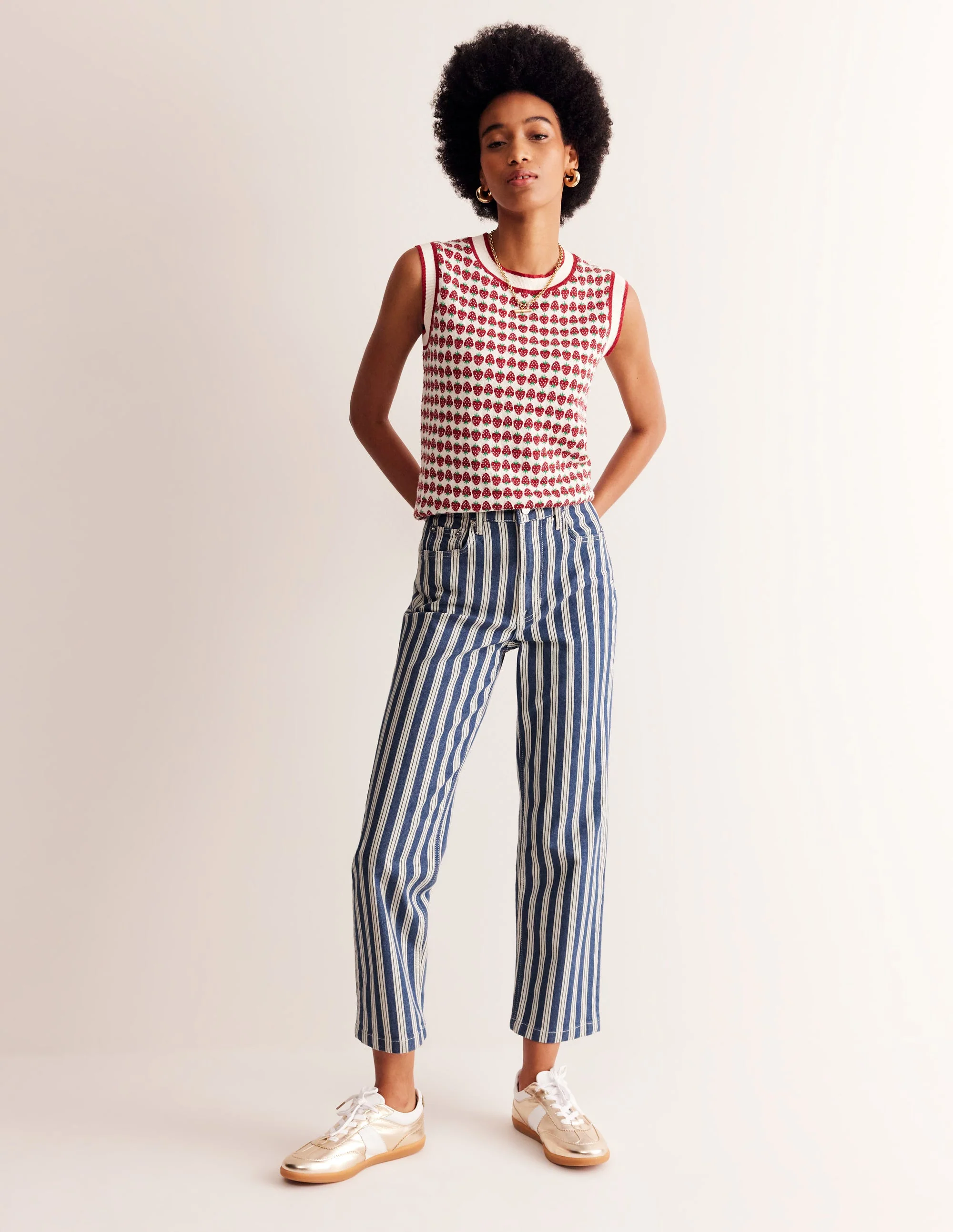 Gerade geschnittene Hose mit Streifen-Marineblau Streifen - Image 2