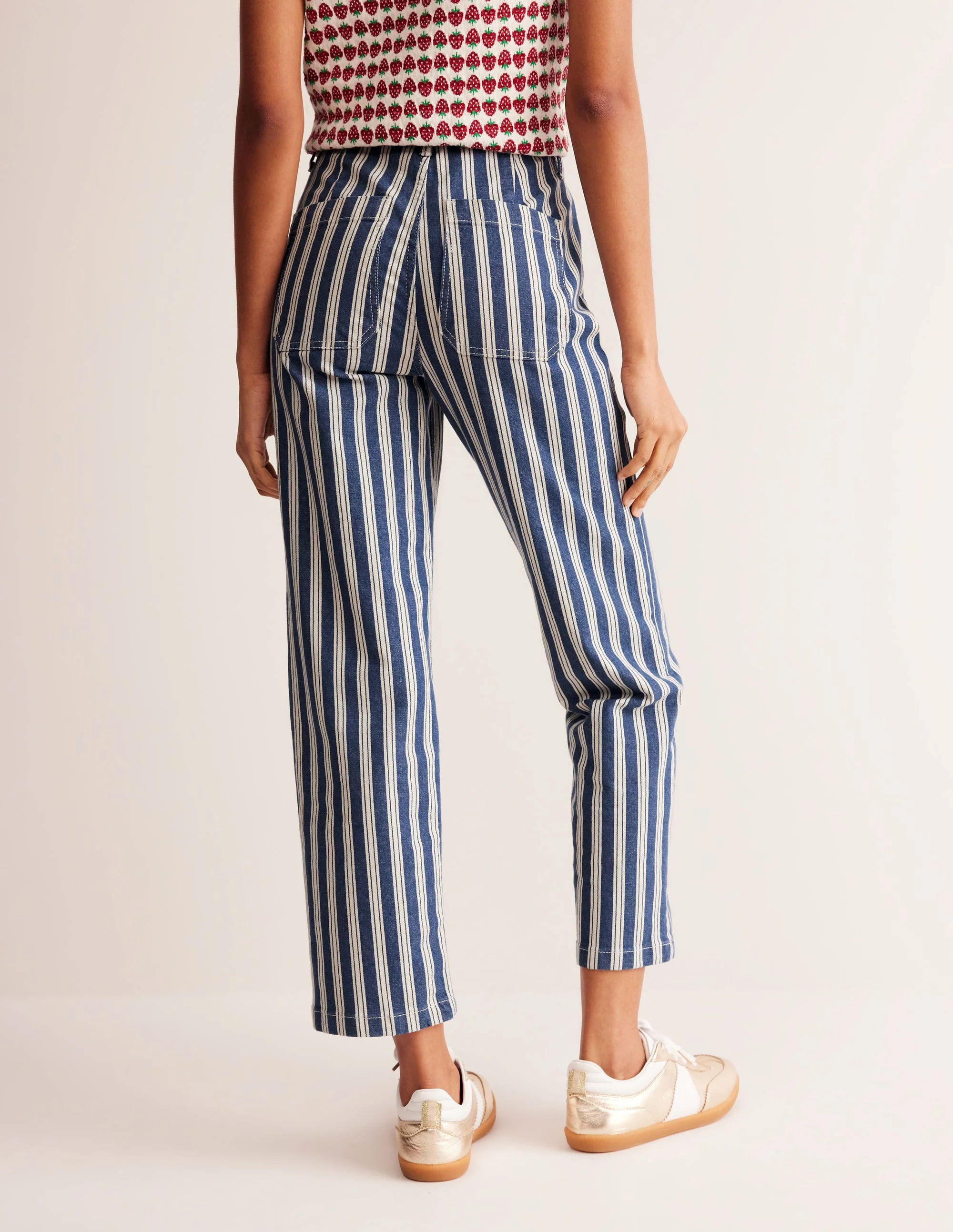 Gerade geschnittene Hose mit Streifen-Marineblau Streifen - Image 4