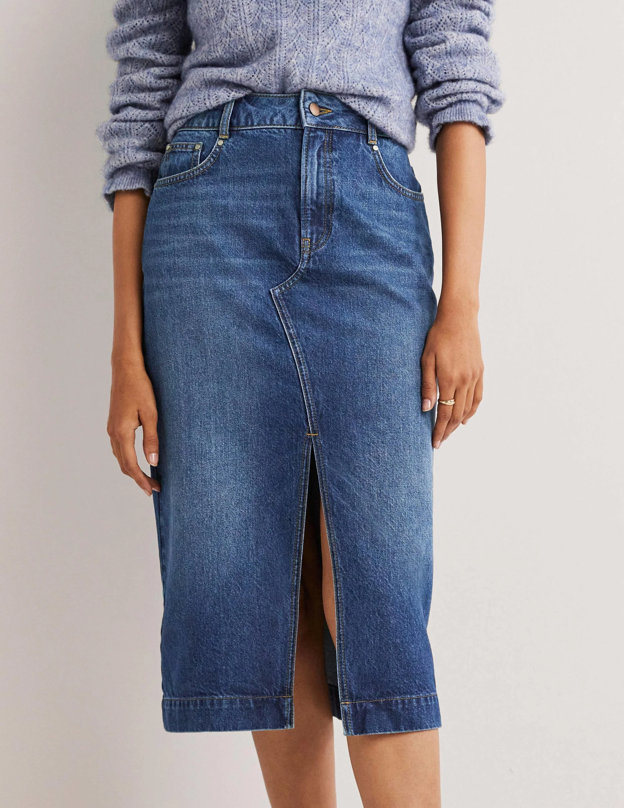 Gerader Midirock aus Denim-Helles Vintageblau - Image 4