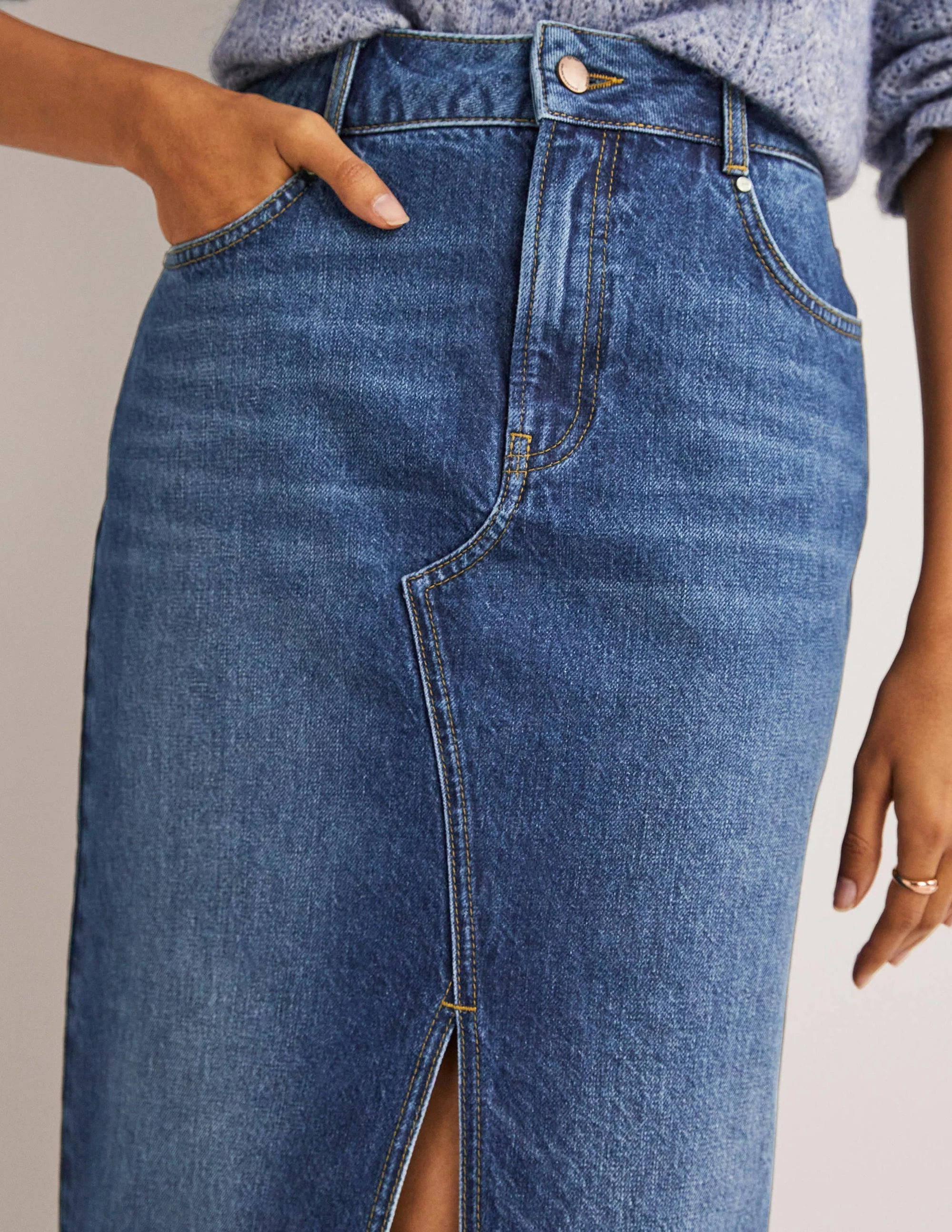 Gerader Midirock aus Denim-Helles Vintageblau - Image 5