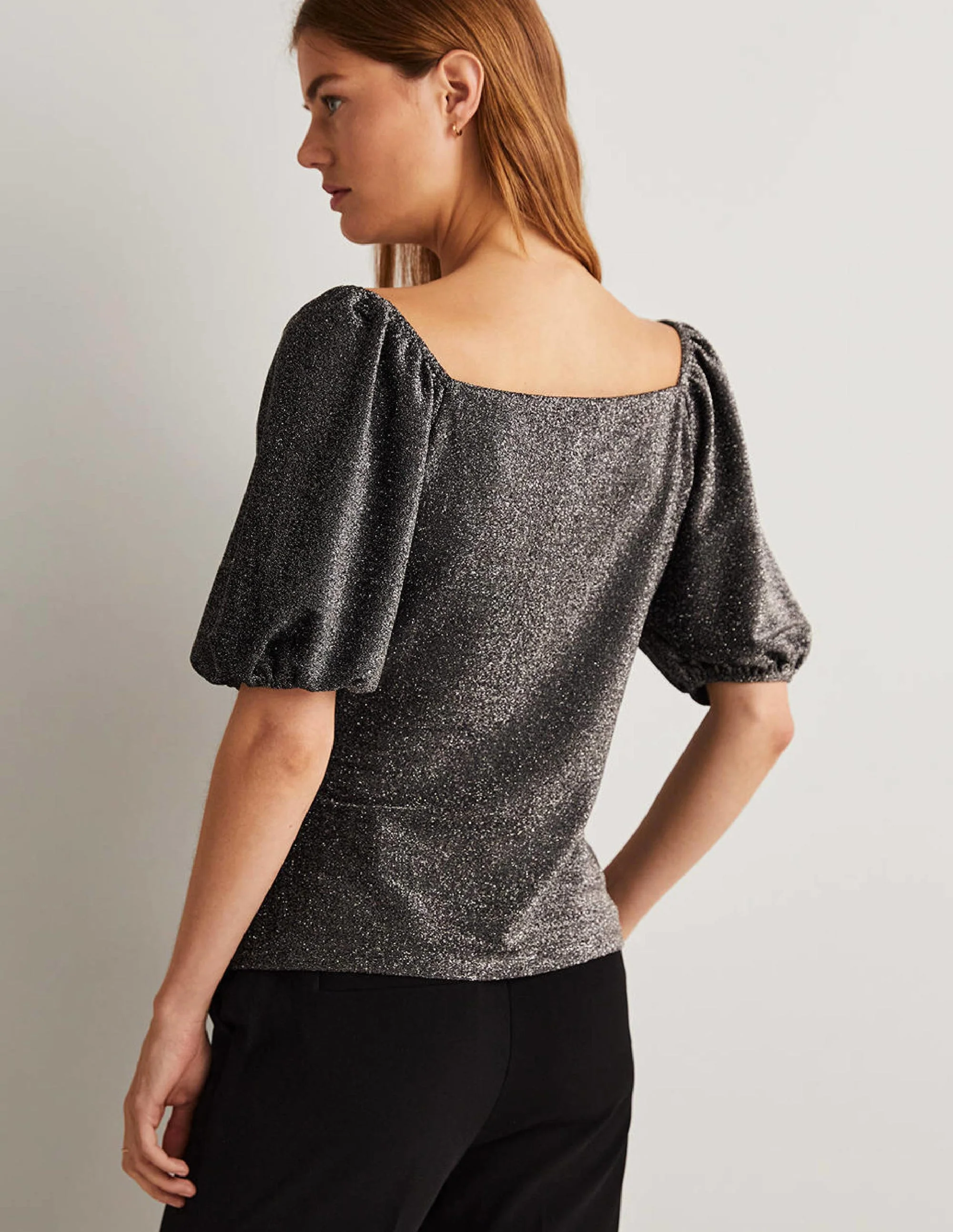 Gerafftes Jerseyoberteil mit Glitzer-Silber, Glitzer - Image 3