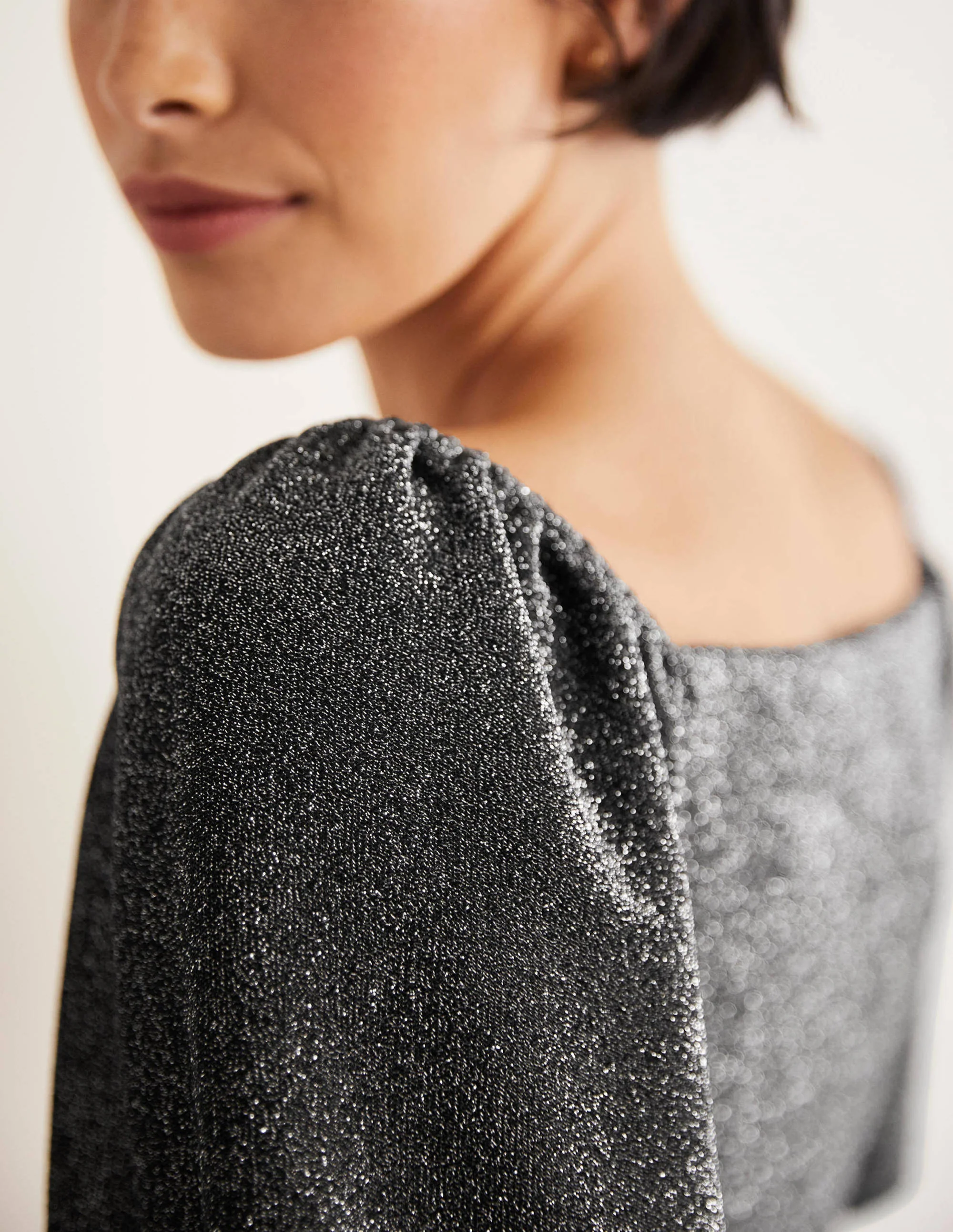 Gerafftes Jerseyoberteil mit Glitzer-Silber, Glitzer - Image 5