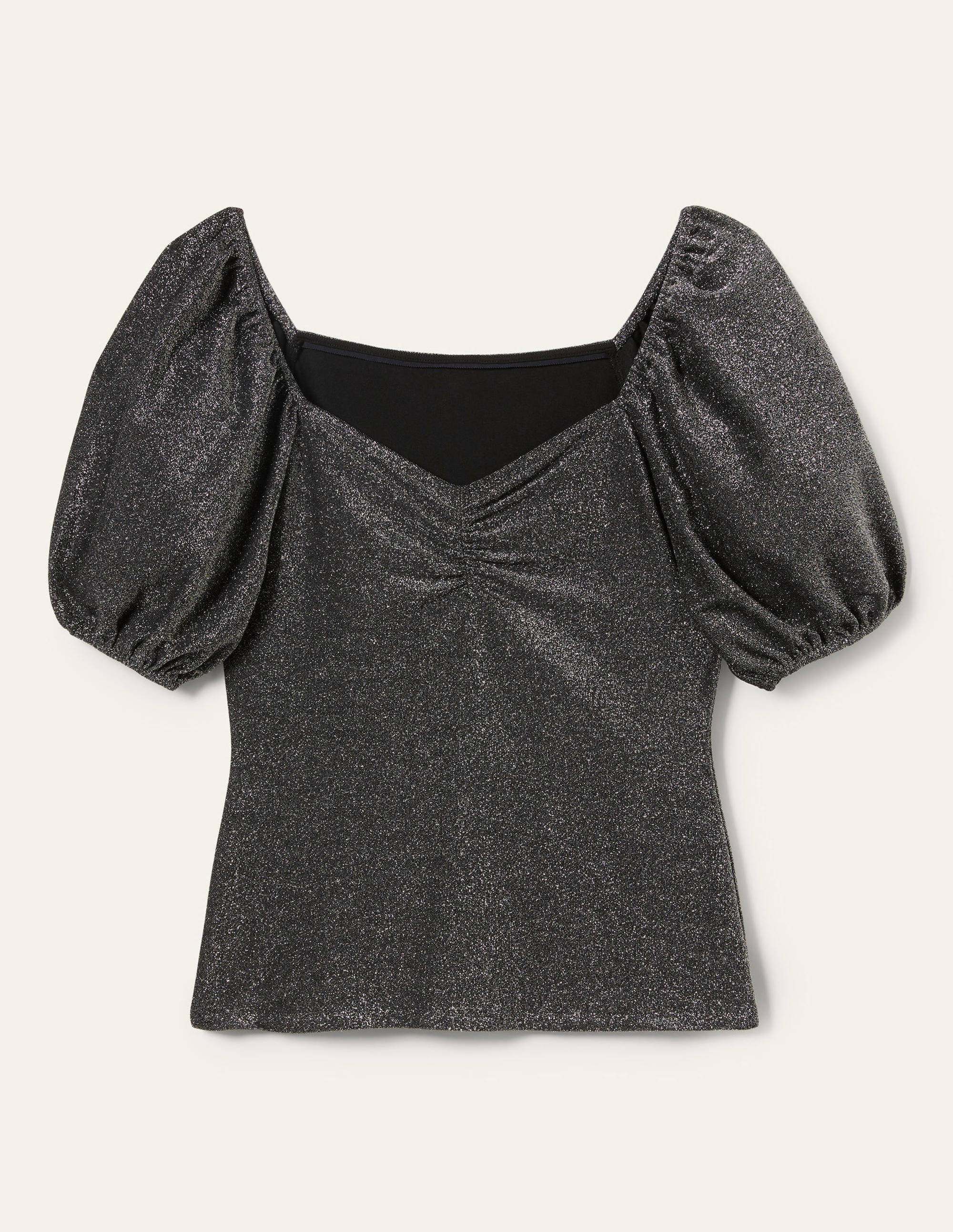 Gerafftes Jerseyoberteil mit Glitzer-Silber, Glitzer - Image 6