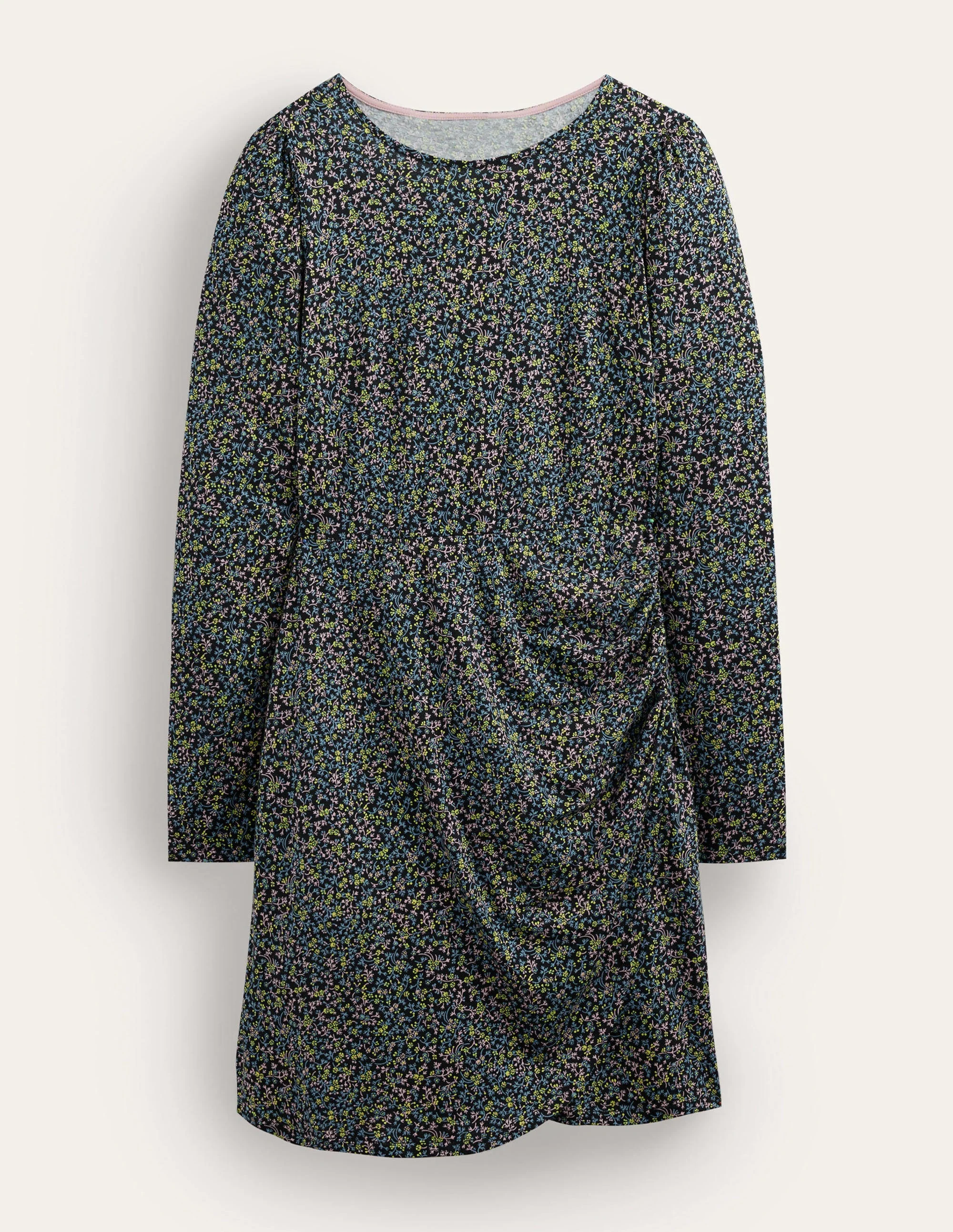Gerafftes Midikleid aus Jersey-Schwarz, Wildranke - Image 5