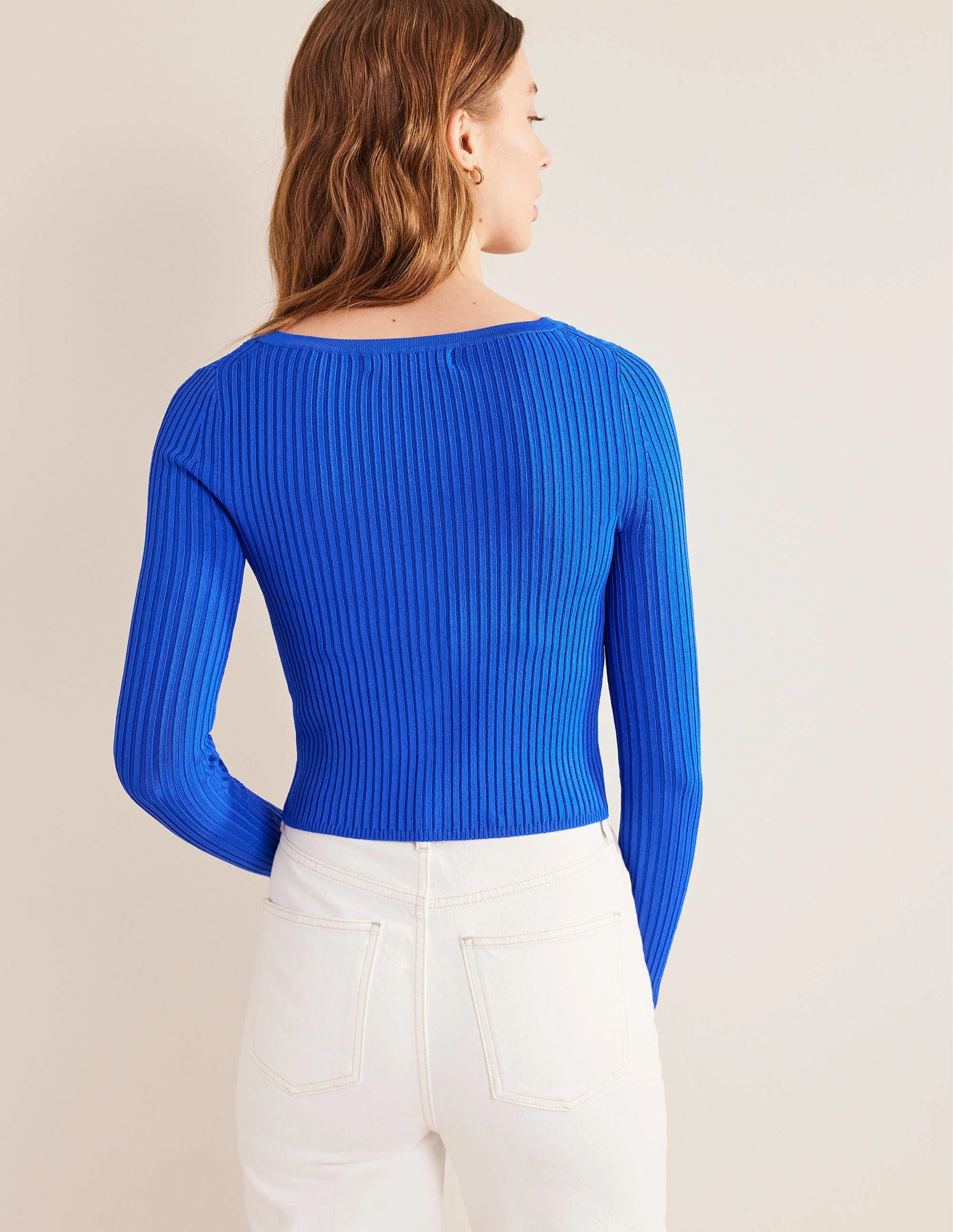 Gerippter Cardigan mit breitem Ausschnitt-Fischreiherblau - Image 3