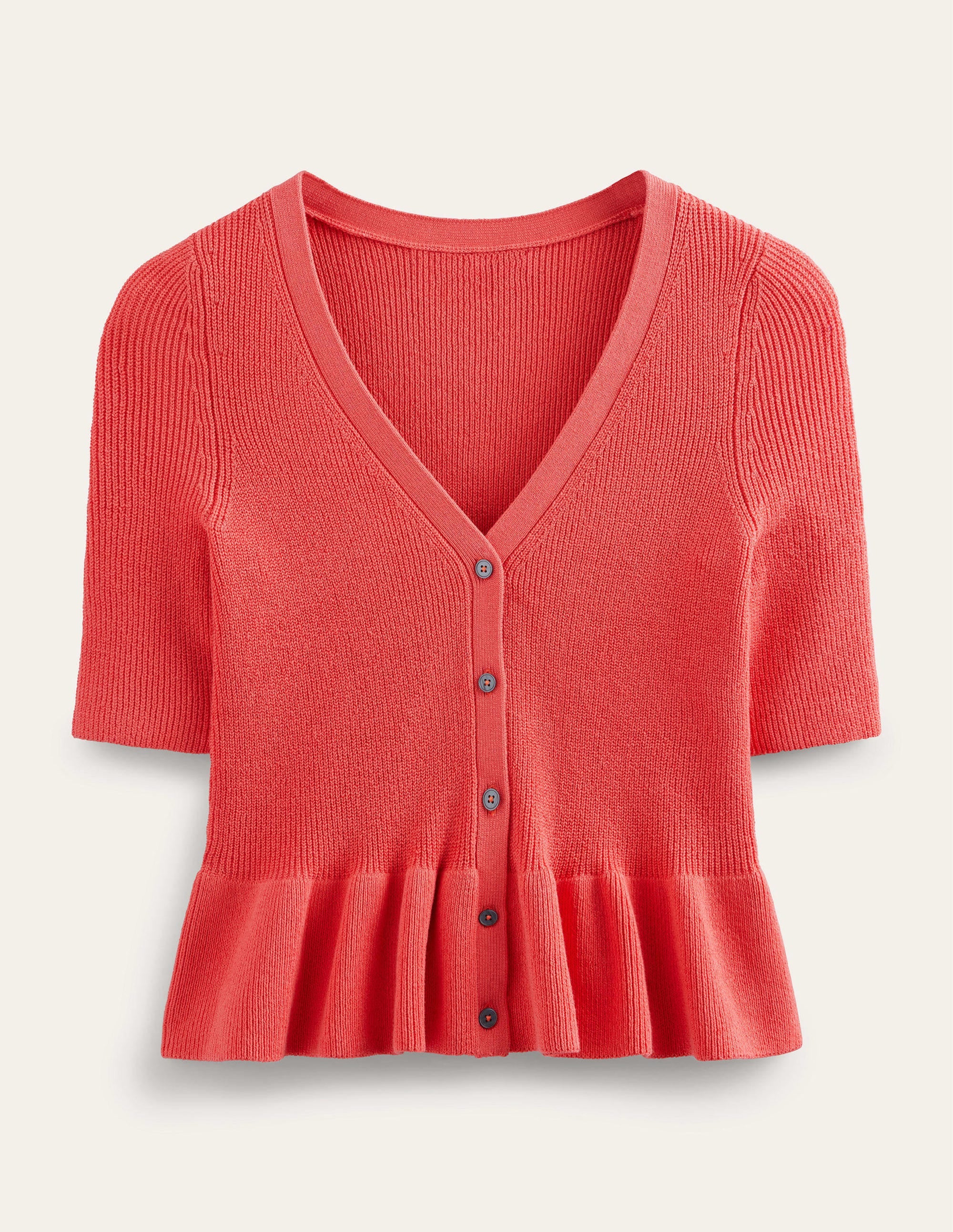 Gerippter Cardigan mit Schößchen-Korallenrosa - Image 5