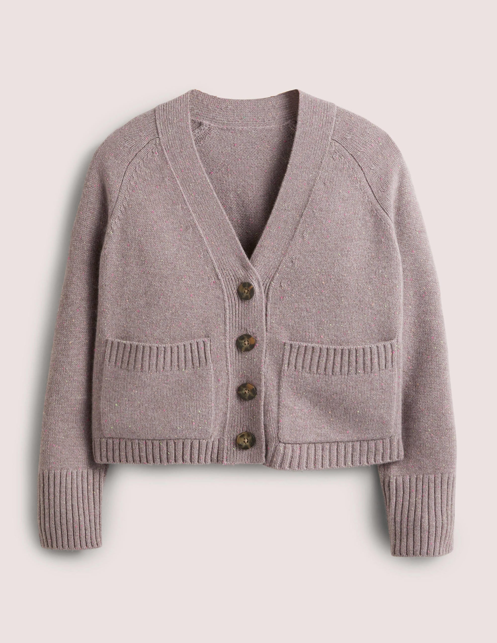 Gerippter Kaschmircardigan-Grau, Bunte Farbsprenkel - Image 6