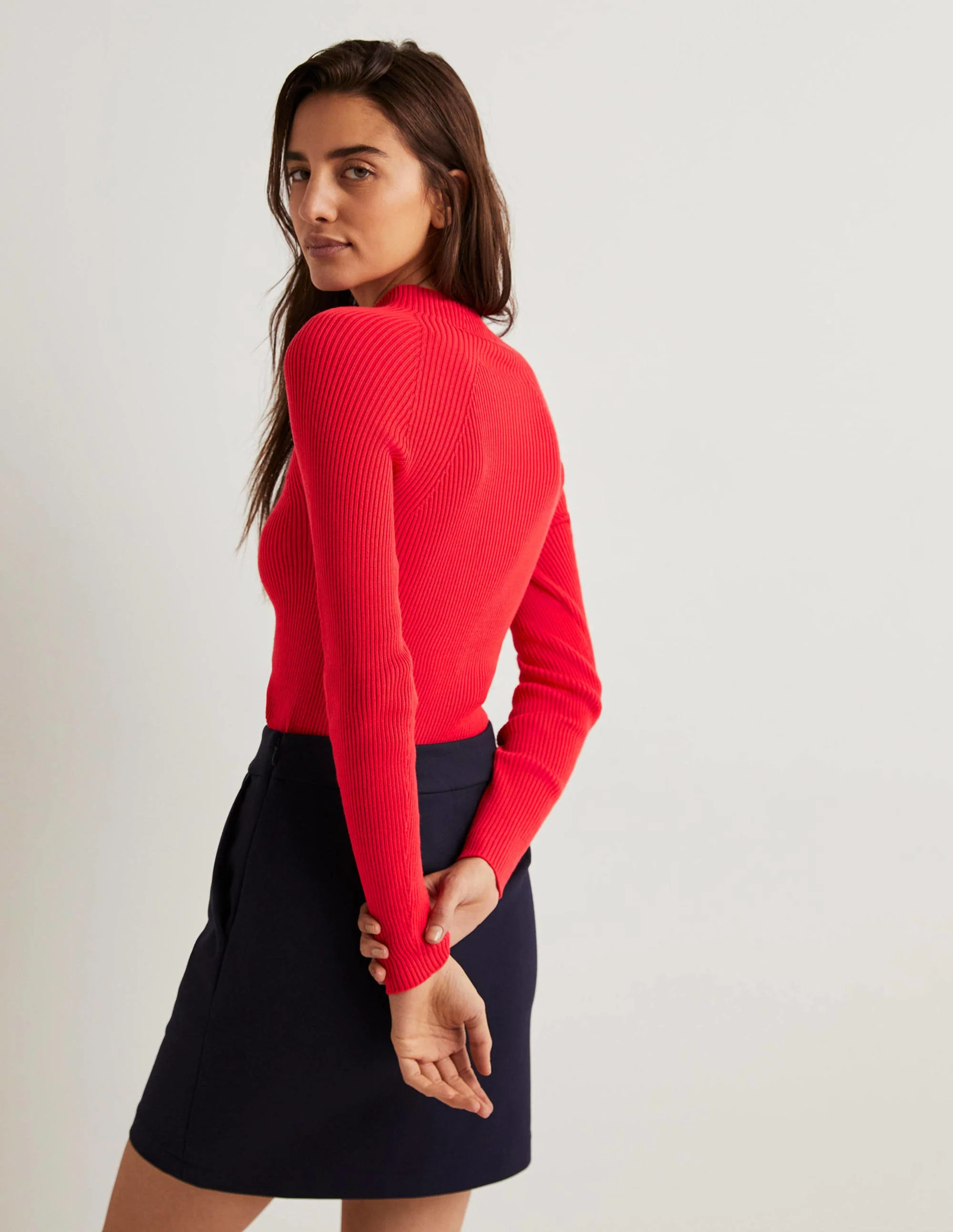 Gerippter Pullover mit hohem Kragen-Erdbeerkuchenrot - Image 3