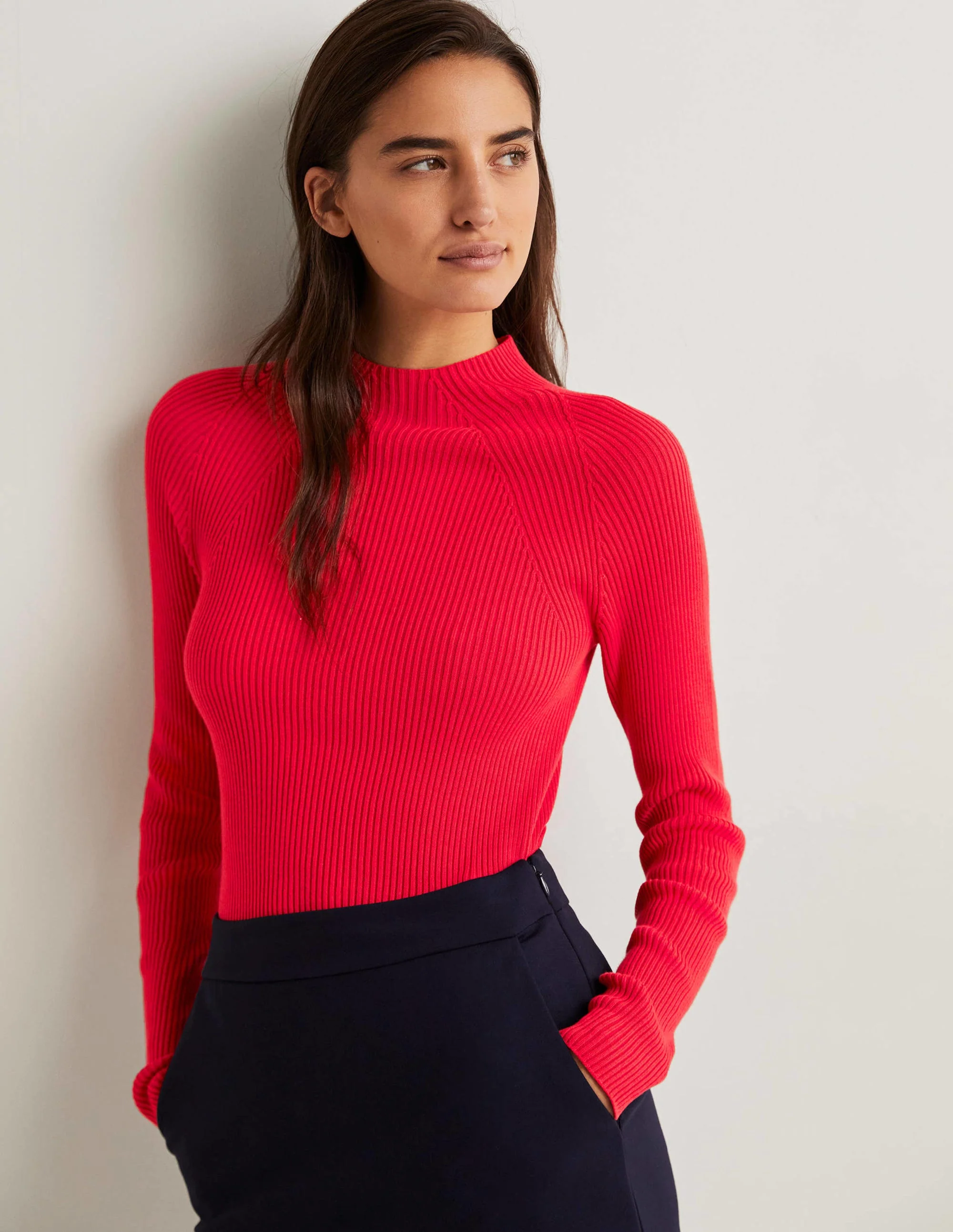 Gerippter Pullover mit hohem Kragen-Erdbeerkuchenrot - Image 4